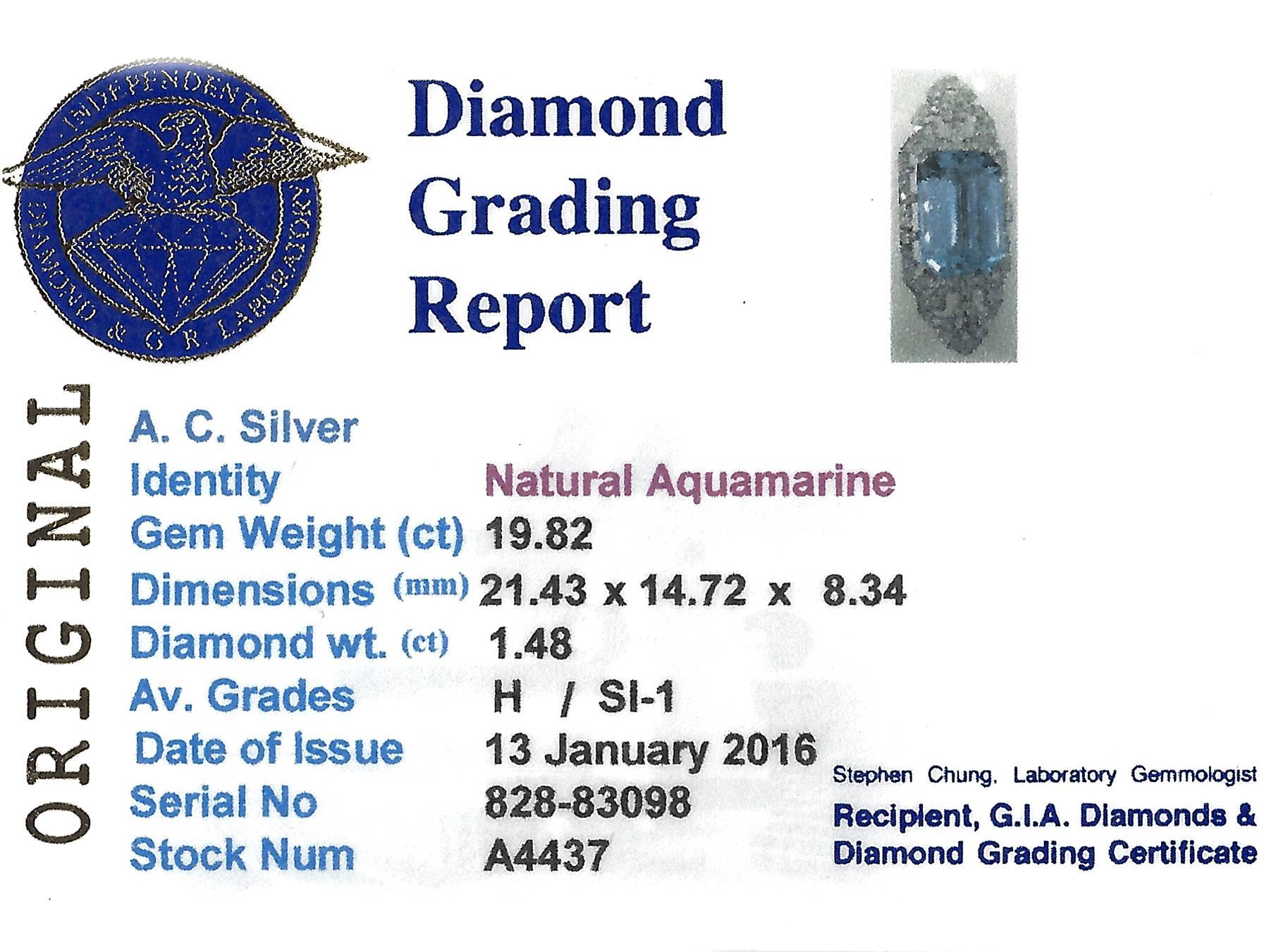 1930s Liberty & Co. 19.82 Ct Aquamarine Diamond Platinum Brooch 3