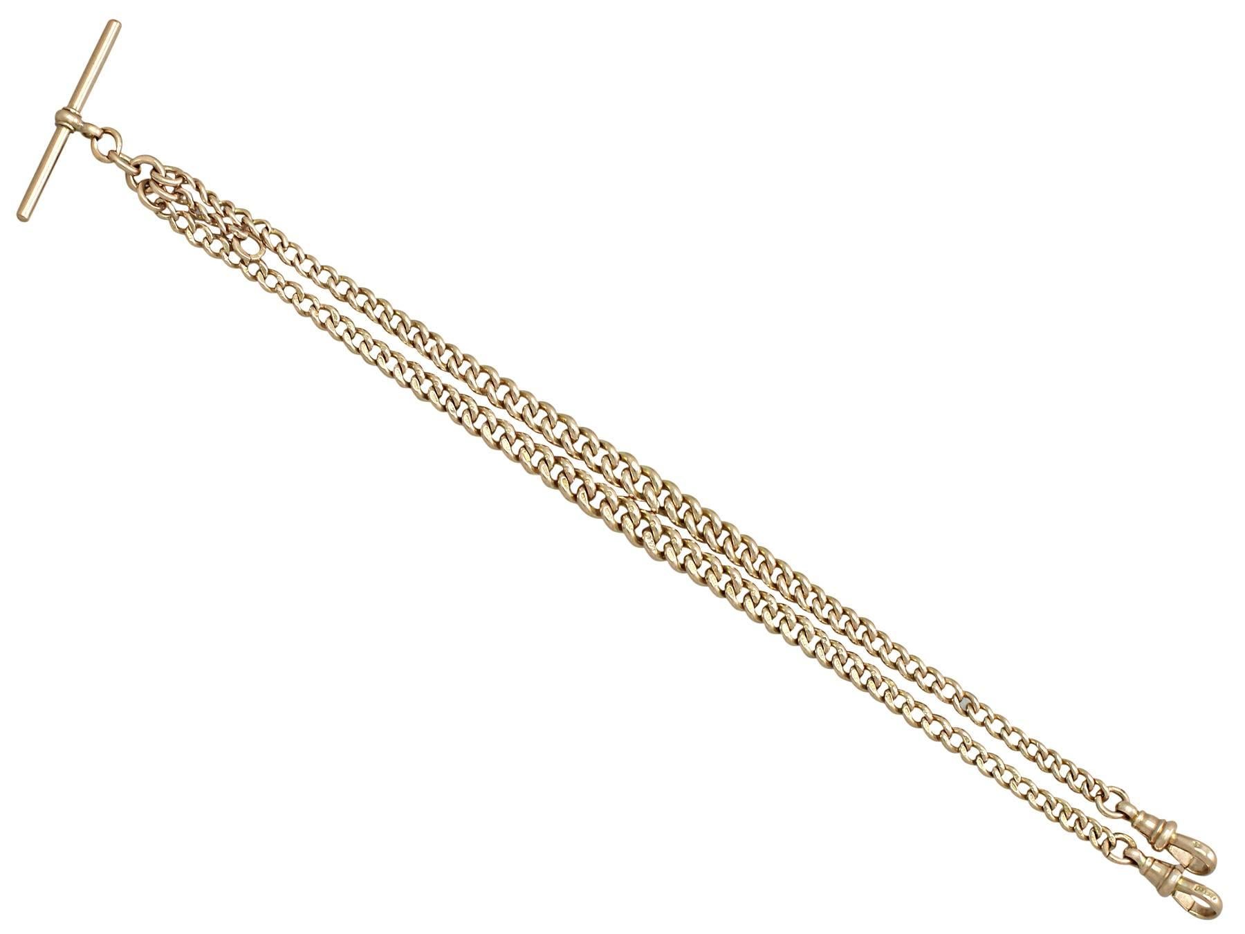 9k Yellow Gold Double Albert Watch Chain - Antique Circa 1910 In Excellent Condition In Jesmond, Newcastle Upon Tyne