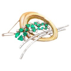 Used 6.07 Carat Emerald and 4.05 Carat Diamond Yellow Gold and Platinum Brooch