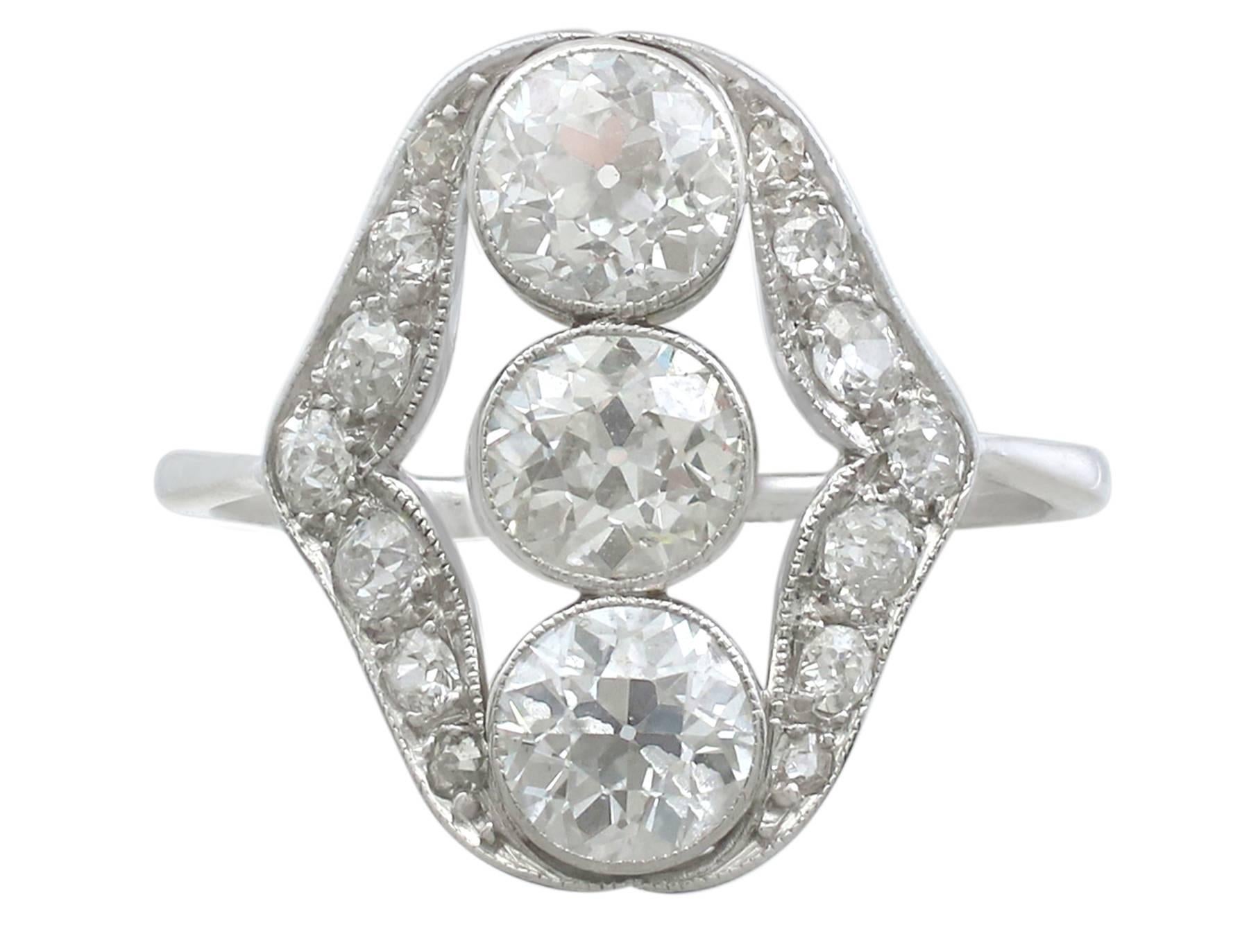 A stunning, fine and impressive antique 2.44 Ct diamond and platinum dress ring; part of our diverse antique jewelry and estate jewelry collections

This stunning, fine and impressive antique diamond ring has been crafted in platinum.

The pierced