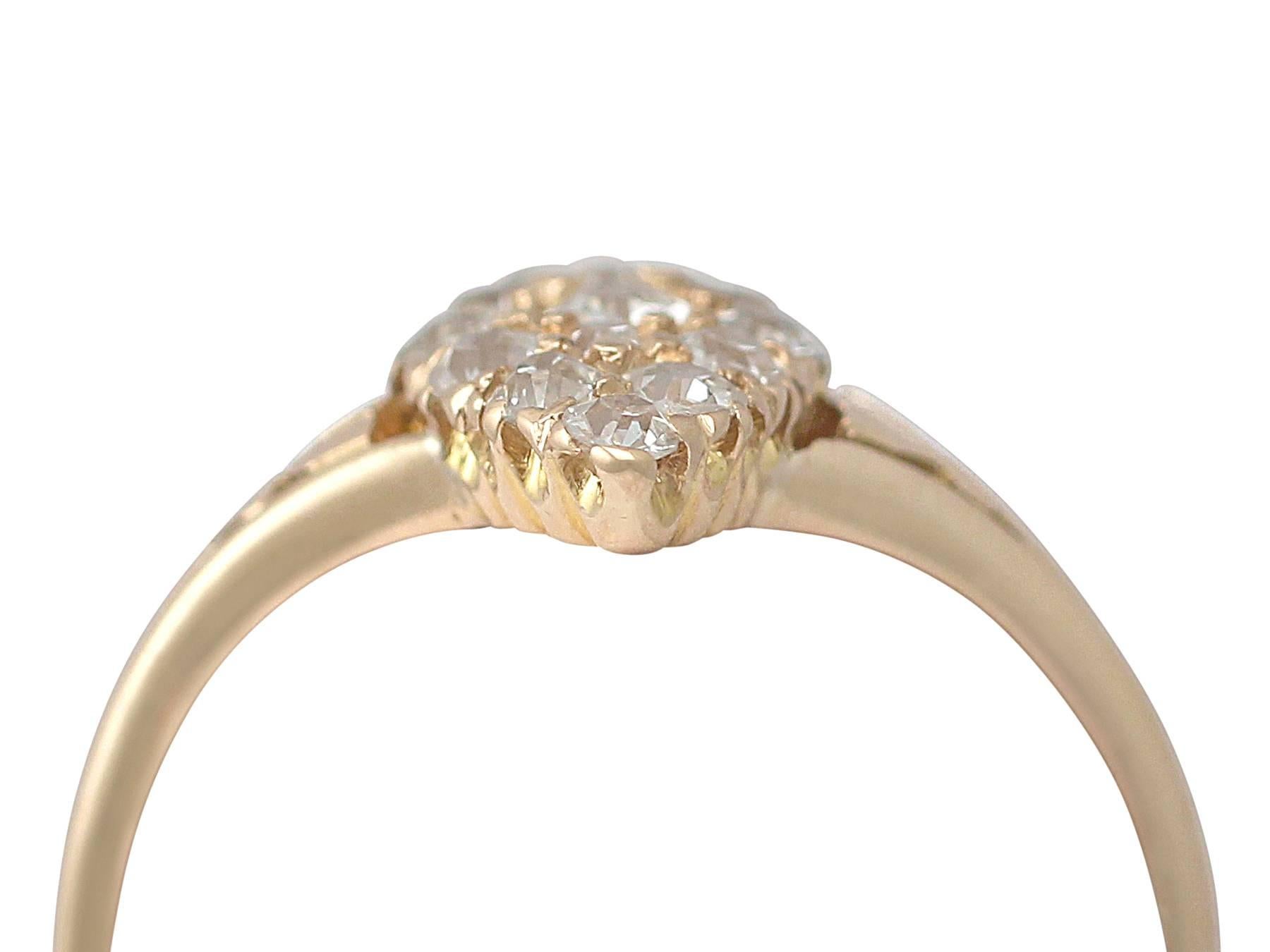 A fine and impressive antique Edwardian 0.56 carat diamond and 18 karat yellow gold dress ring; part of our antique jewelry and estate jewelry collections

This fine and impressive antique diamond dress ring has been crafted in 18k yellow