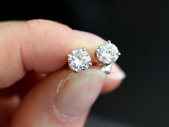 1.41 Carat Diamond and Platinum Stud Earrings Circa 2000
