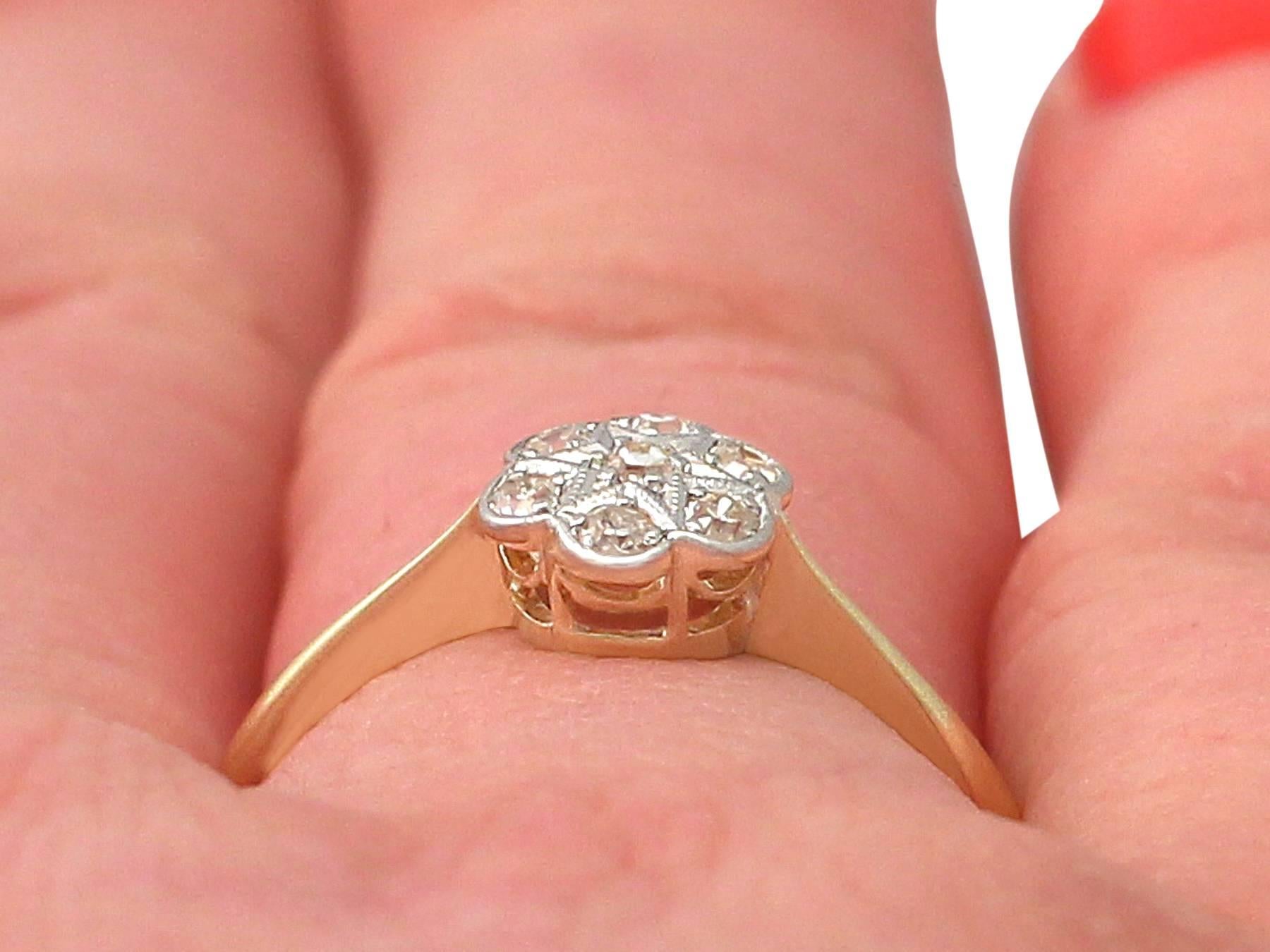 1940s Diamond & Yellow Gold Platinum Set Cluster Ring 5