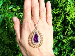 1900s Antique 10.88 Carat Amethyst and 1.88 Carat Diamond Yellow Gold Pendant