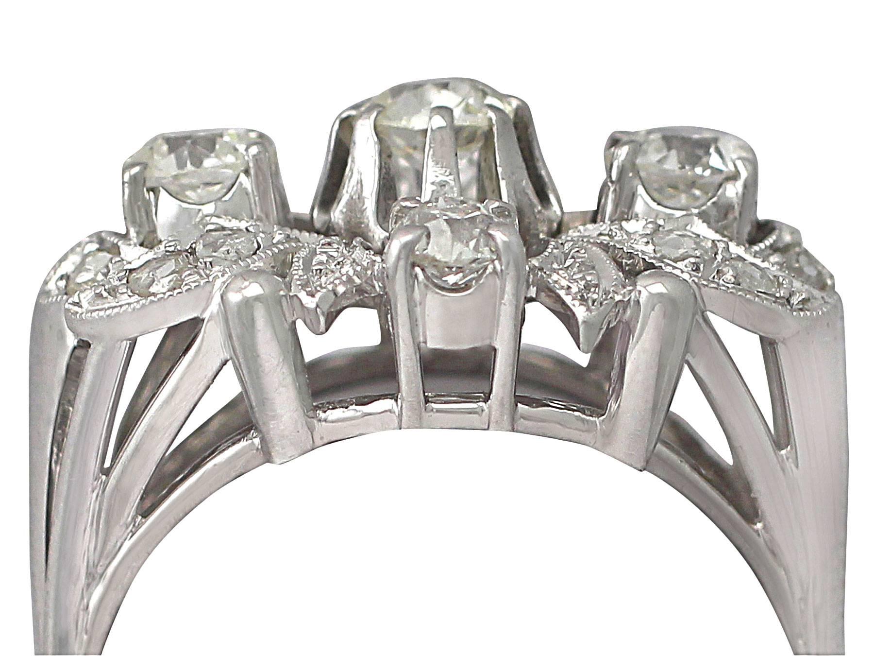 A stunning, fine and impressive antique Belgian 2.07 carat diamond and 18 karat white gold cluster ring; part of our vintage jewelry and estate jewelry collections

This stunning vintage diamond dress ring has been crafted in 18k white