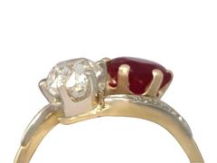 1930s French Ruby Diamond Gold Twist Ring