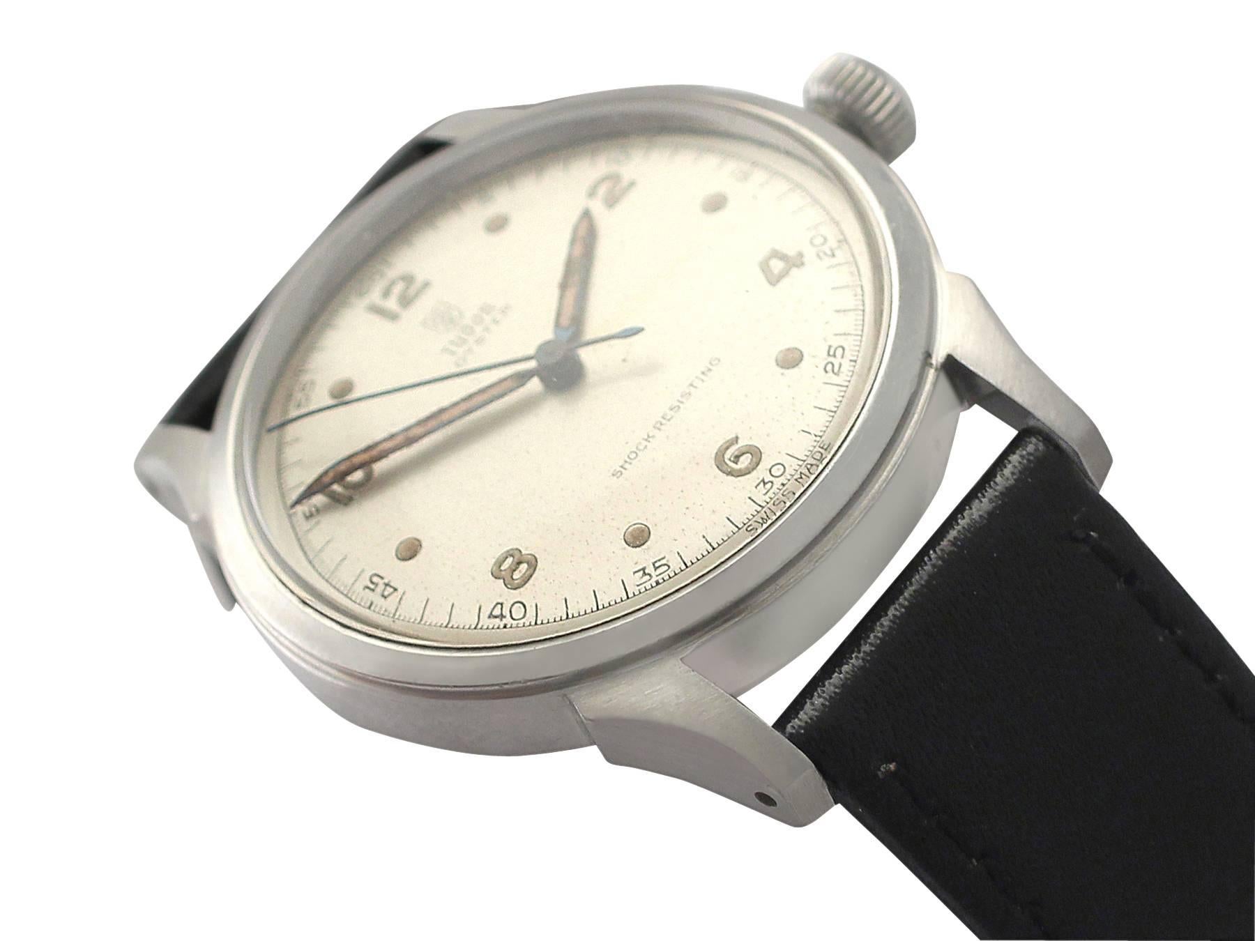 An authentic vintage Tudor Oyster gent's wrist watch in stainless steel; part of our vintage and pre-owned watch collection

This fine vintage Tudor* gentleman's watch has a genuine stainless steel Oyster case.

The off white watch face is