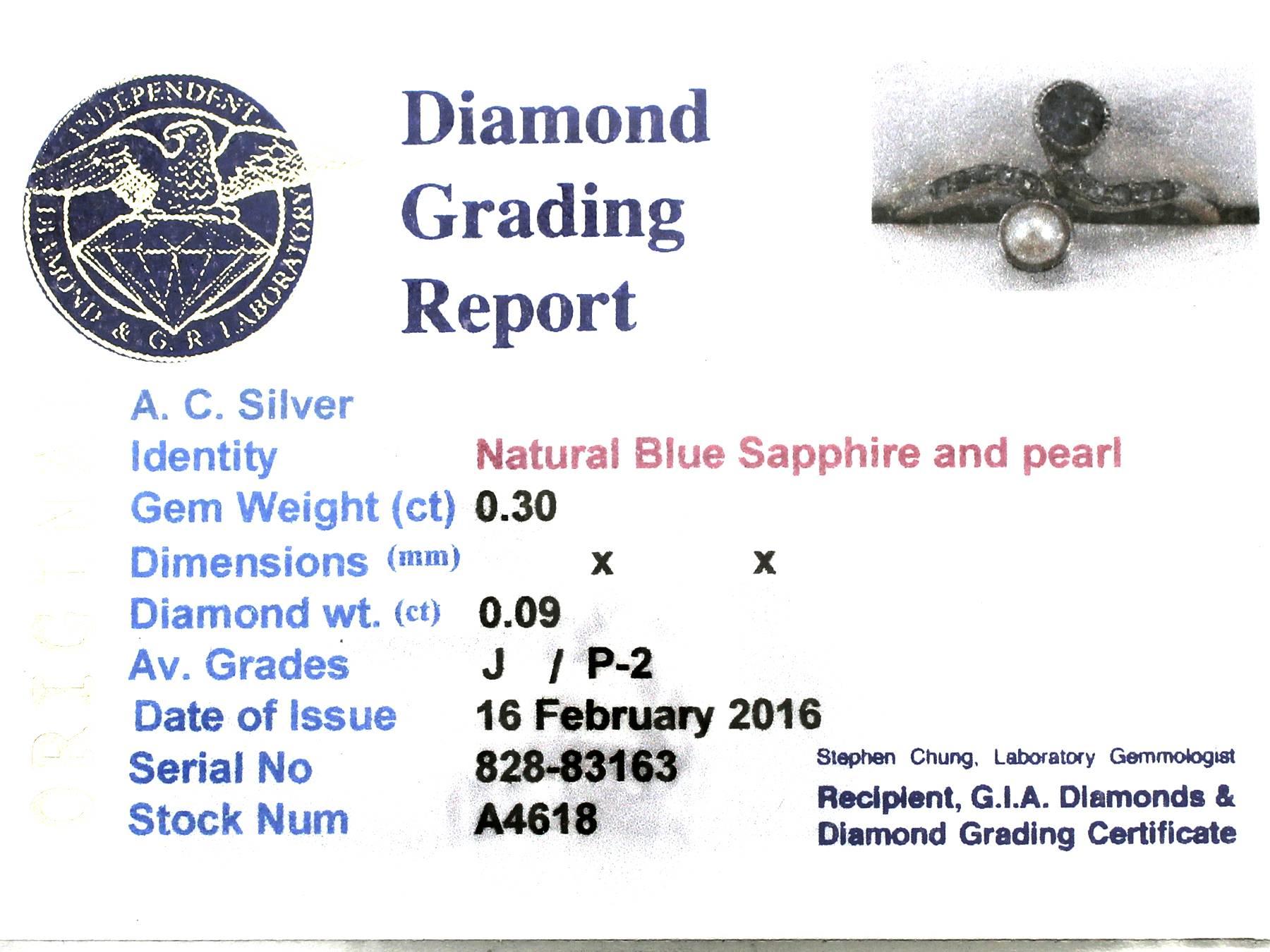0.30Ct Sapphire, Pearl, 0.09Ct Diamond & 14k Yellow Gold Twist Ring - Antique 2