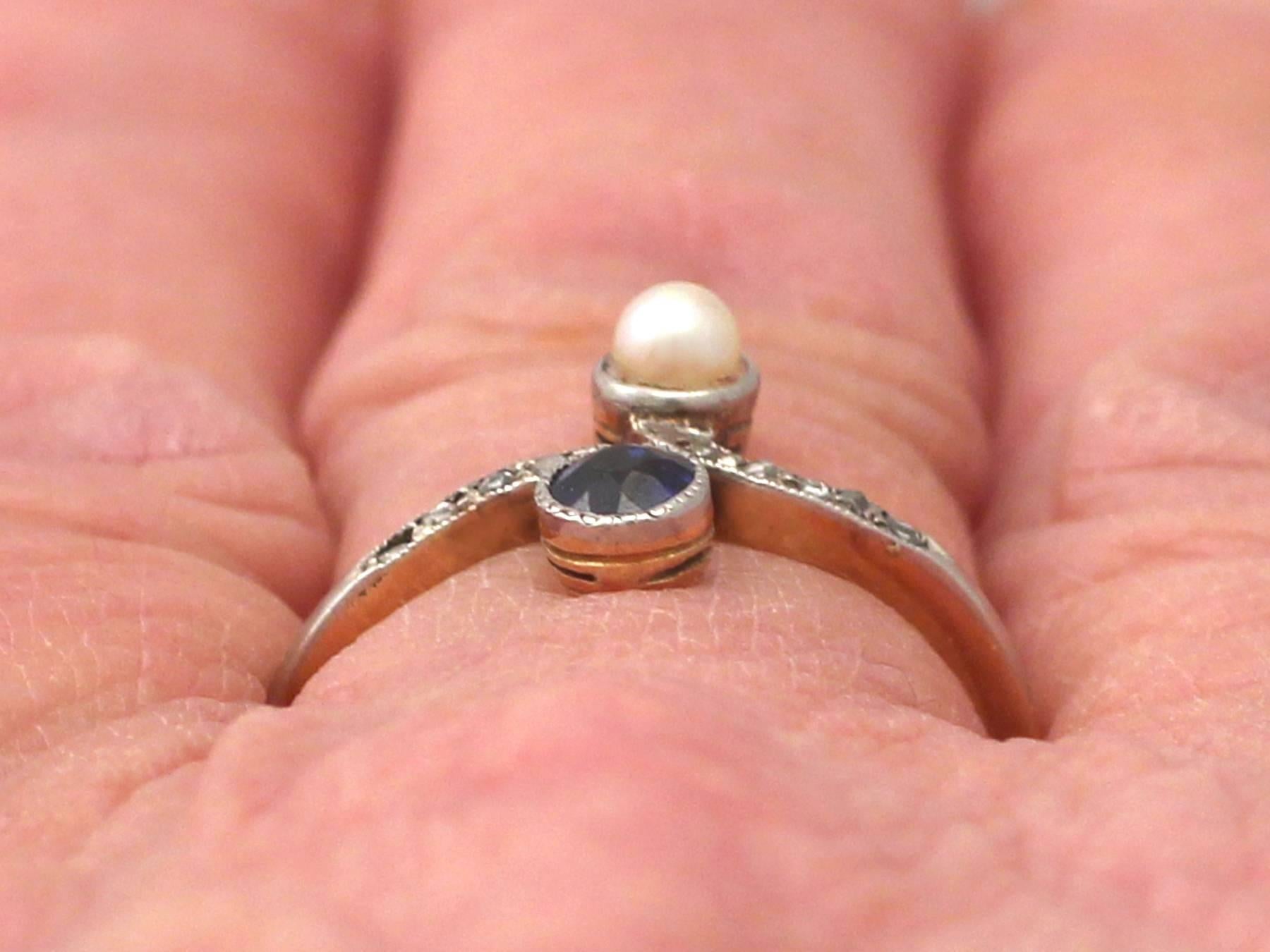 0.30Ct Sapphire, Pearl, 0.09Ct Diamond & 14k Yellow Gold Twist Ring - Antique 5
