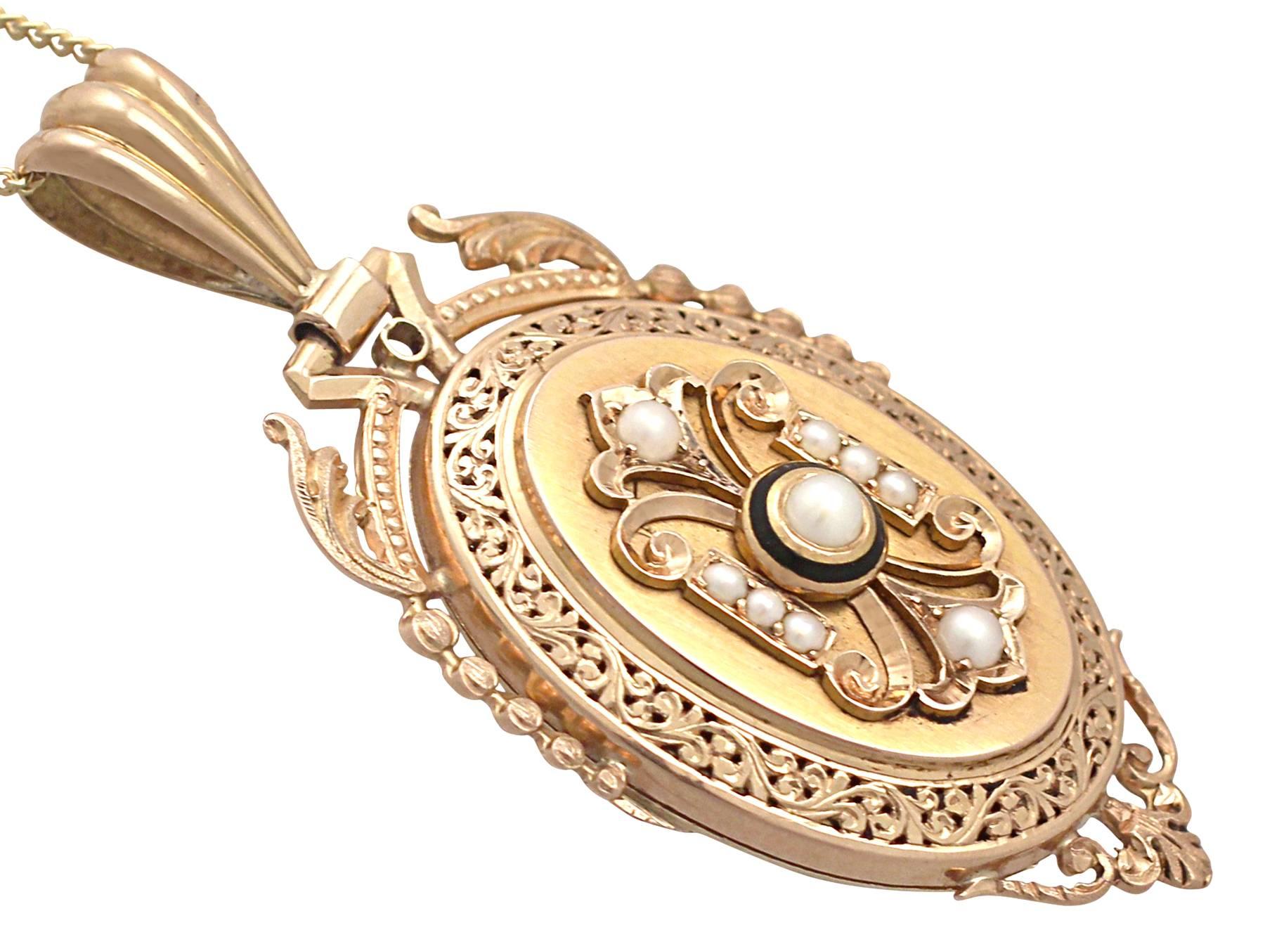 Pearl and Enamel, 18k Yellow Gold Locket/Pendant - Antique French Circa 1880 1
