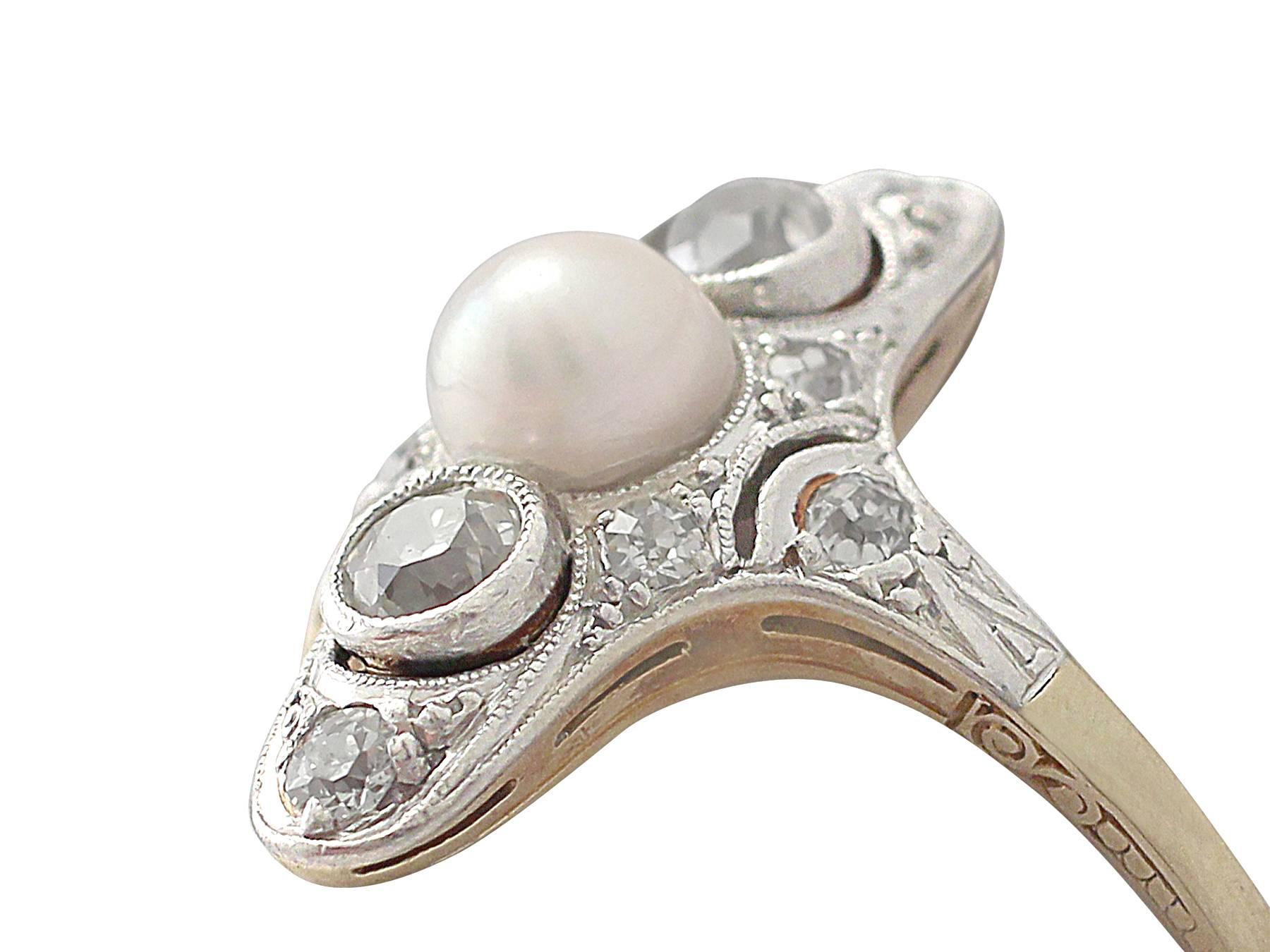 Pearl and 0.45Ct Diamond, 14k Yellow Gold Dress Ring - Antique Circa 1920 In Excellent Condition In Jesmond, Newcastle Upon Tyne