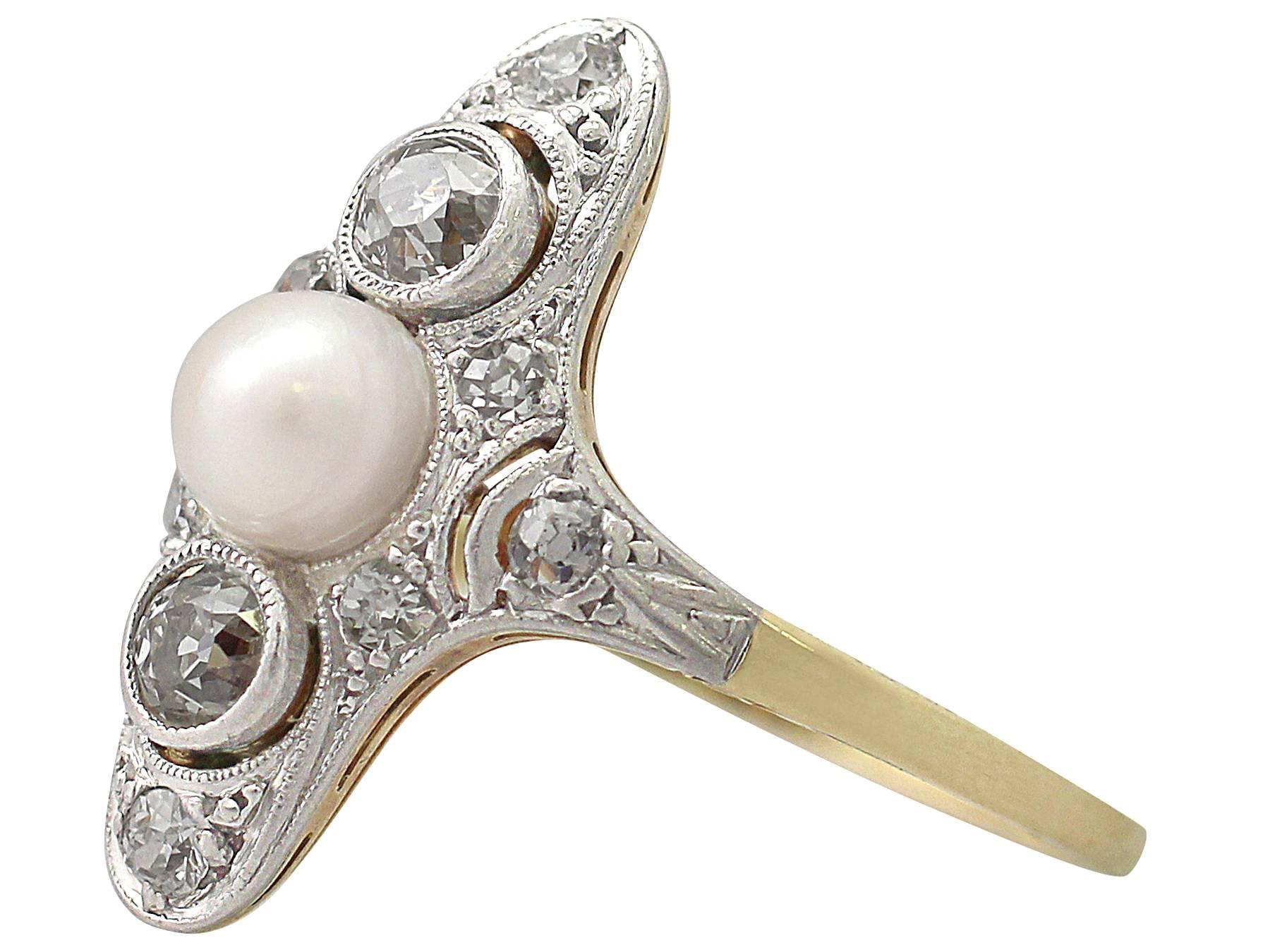 Women's Pearl and 0.45Ct Diamond, 14k Yellow Gold Dress Ring - Antique Circa 1920