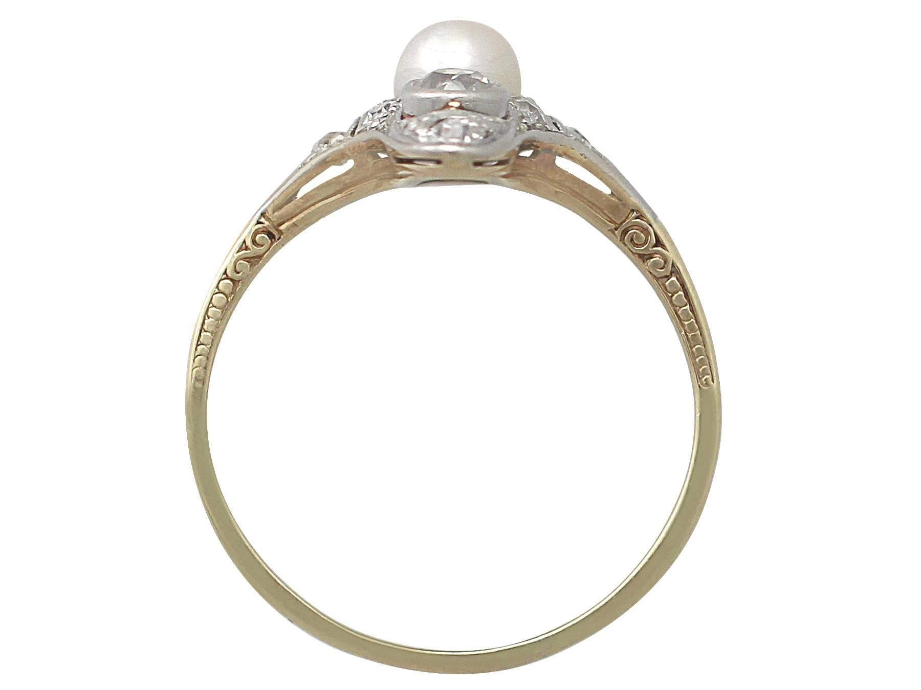 Pearl and 0.45Ct Diamond, 14k Yellow Gold Dress Ring - Antique Circa 1920 1