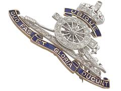 0.60Ct Diamond, 18k Yellow Gold & Platinum, Royal Artillery Brooch - Antique
