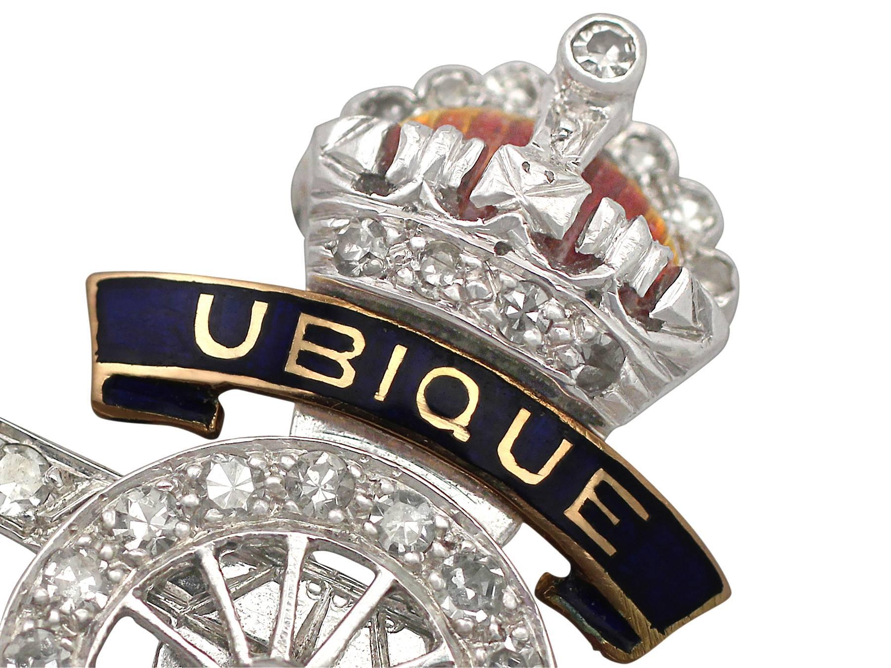 Women's or Men's 0.60Ct Diamond, 18k Yellow Gold & Platinum, Royal Artillery Brooch - Antique
