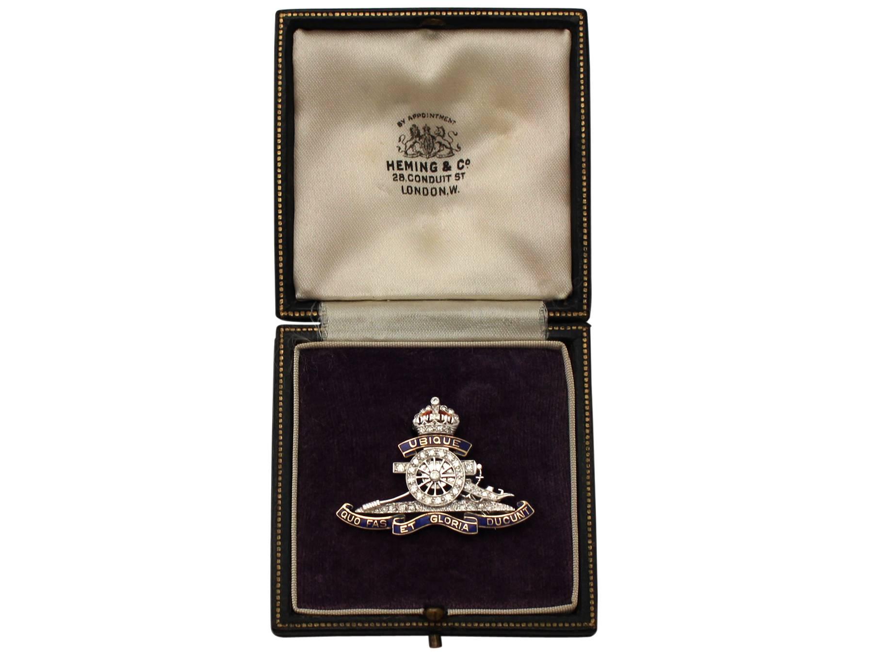0.60Ct Diamond, 18k Yellow Gold & Platinum, Royal Artillery Brooch - Antique 3