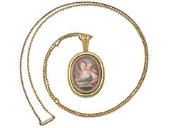 18k Gelbgold Miniatur-Portrait-Anhänger - antik-viktorianisch