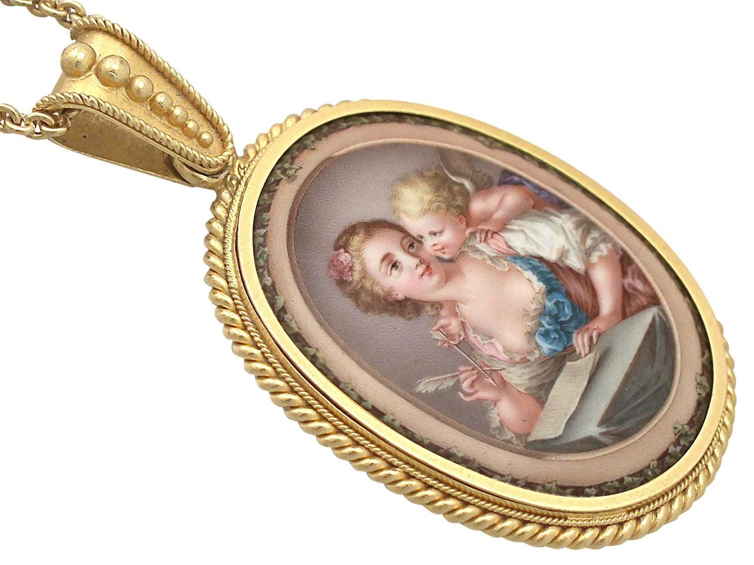 Pendentif Porte-Photo Antique Or 18k Miniature Dame Circa 1920 - Collier Mi-Long Vintage