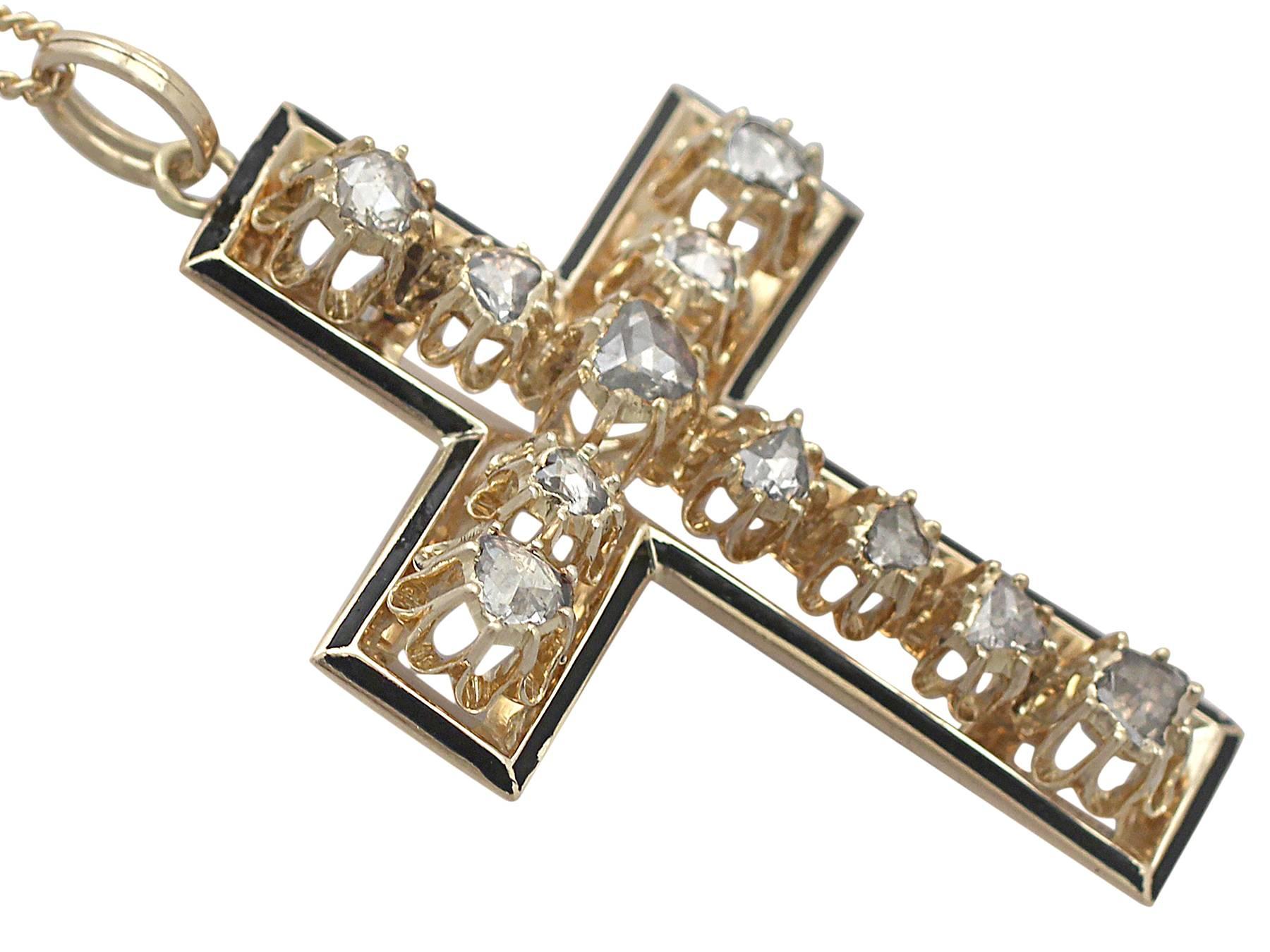 cross pendant with black enamel in 14k yellow gold