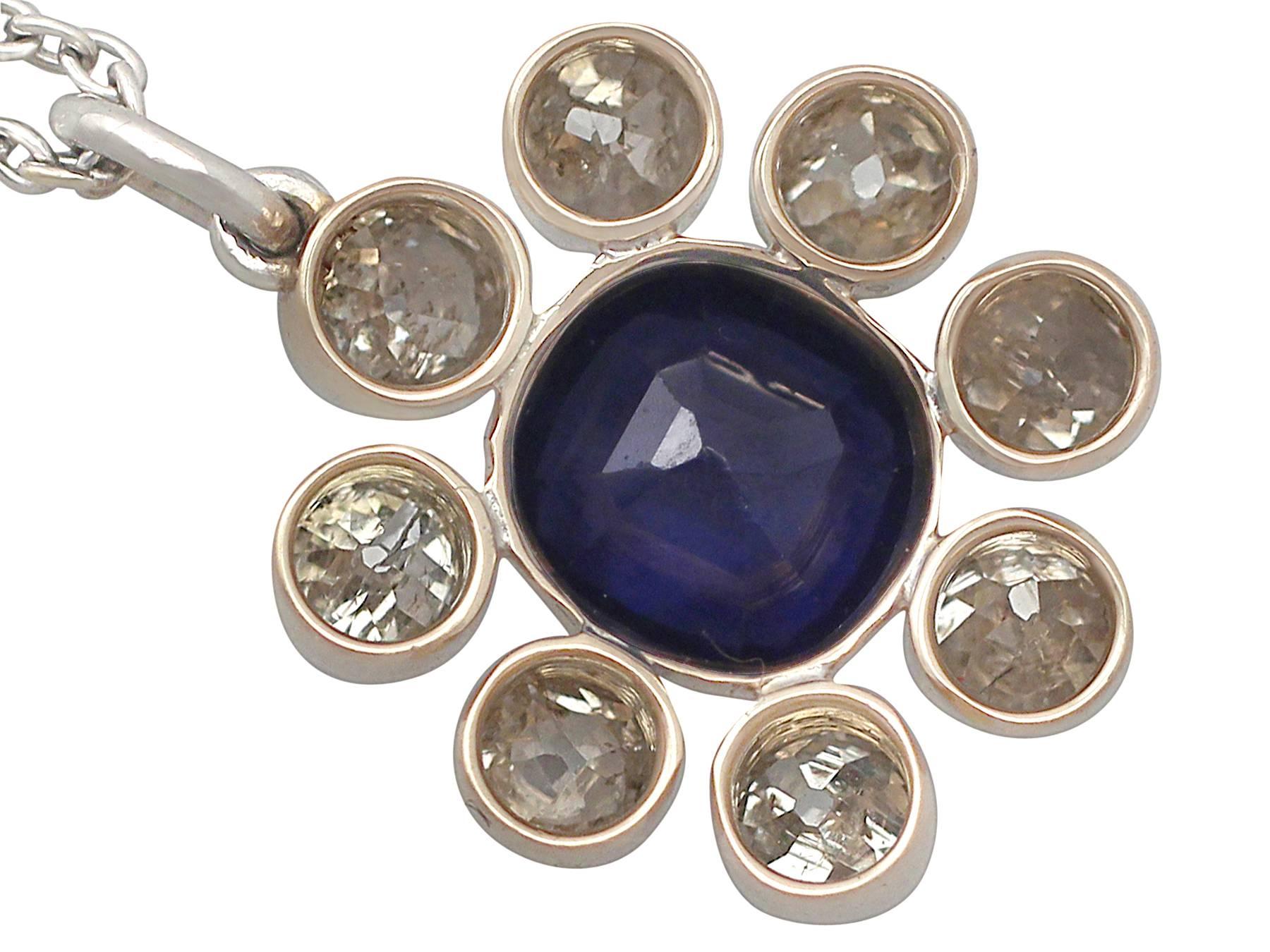 0.95Ct Sapphire & 0.90ct Diamond, 15k Yellow Gold Pendant - Antique Circa 1910 1