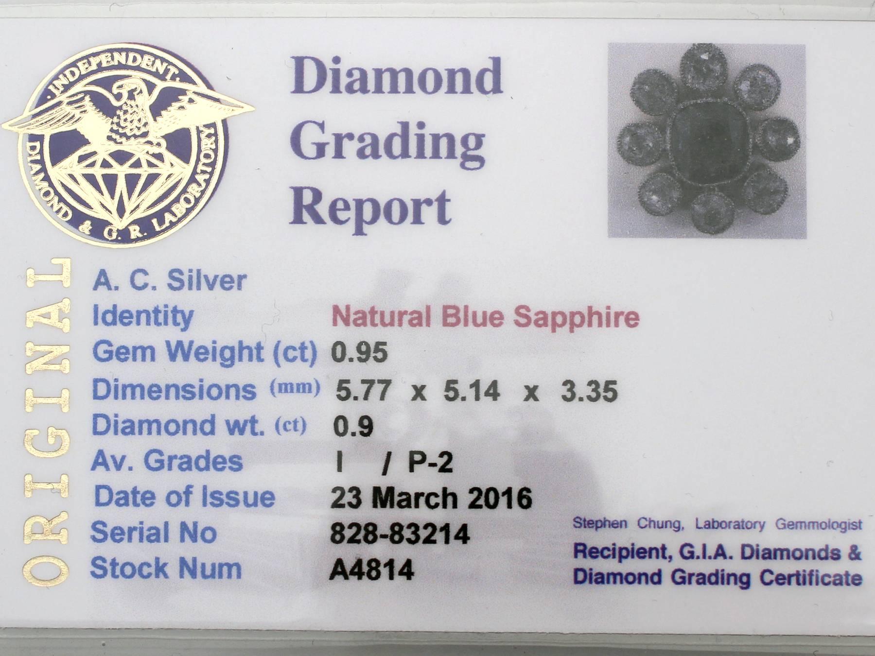 0.95Ct Sapphire & 0.90ct Diamond, 15k Yellow Gold Pendant - Antique Circa 1910 3