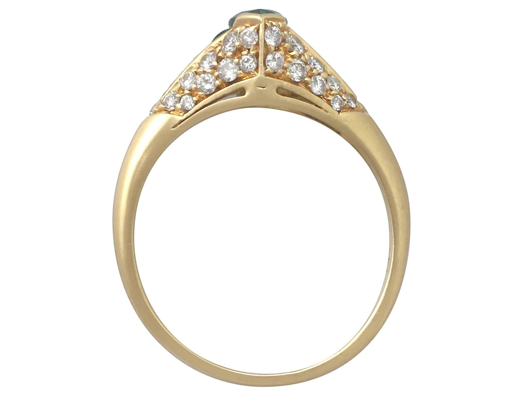 0.75Ct Emerald & 0.59Ct Diamond, 18k Yellow Gold Dress Ring - Vintage Circa 1980 1
