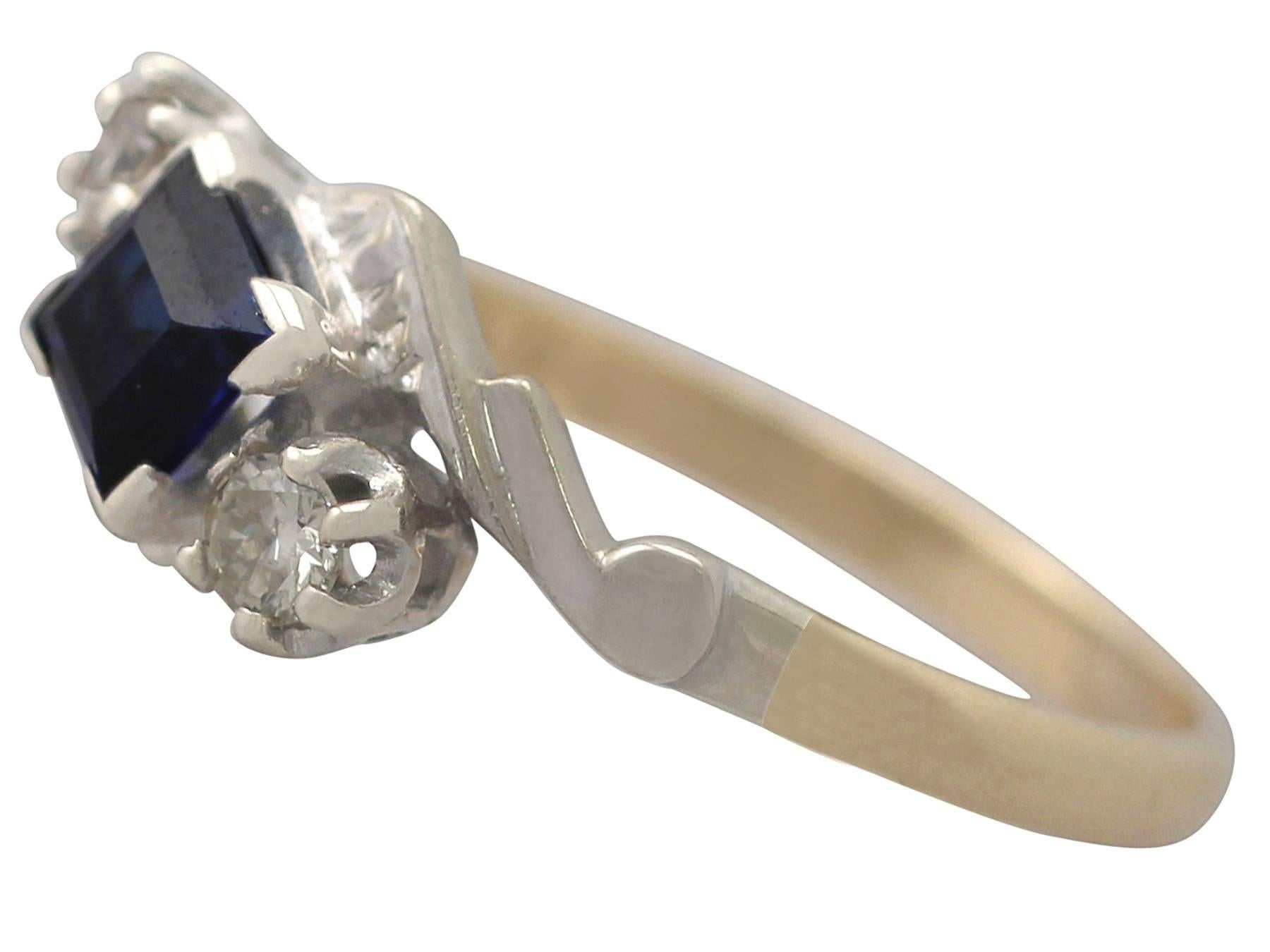 Women's 0.55Ct Sapphire & 0.18Ct Diamond, 18k Yellow Gold Dress Ring, Vintage Circa 1950