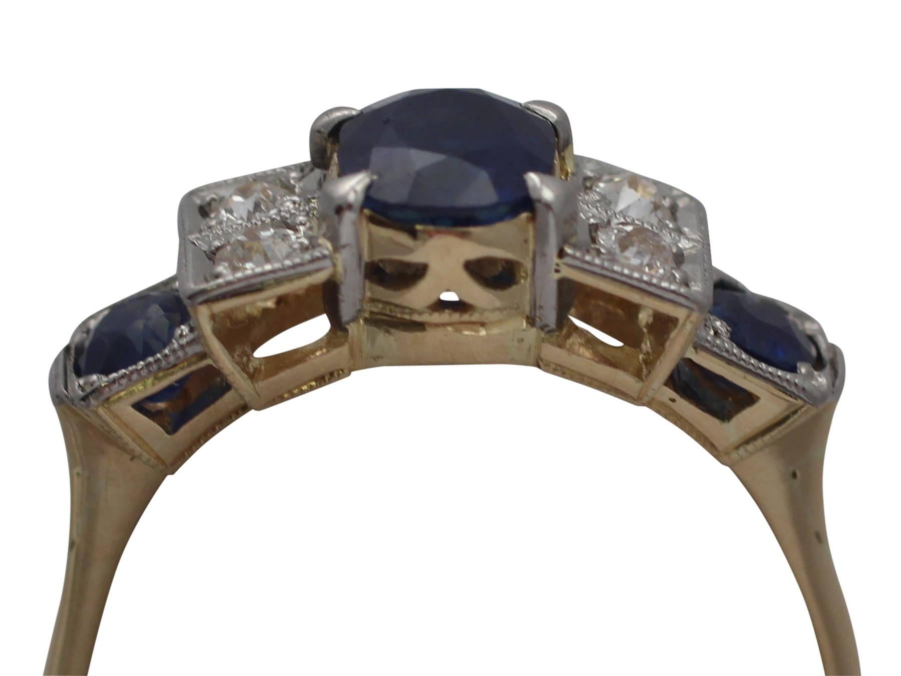 A fine and impressive antique 1.57 carat natural blue sapphire and 0.20 carat diamond, 18 karat yellow, 18 karat white gold set dress ring; part of our antique jewelry and estate jewelry collections

This fine and impressive antique sapphire and