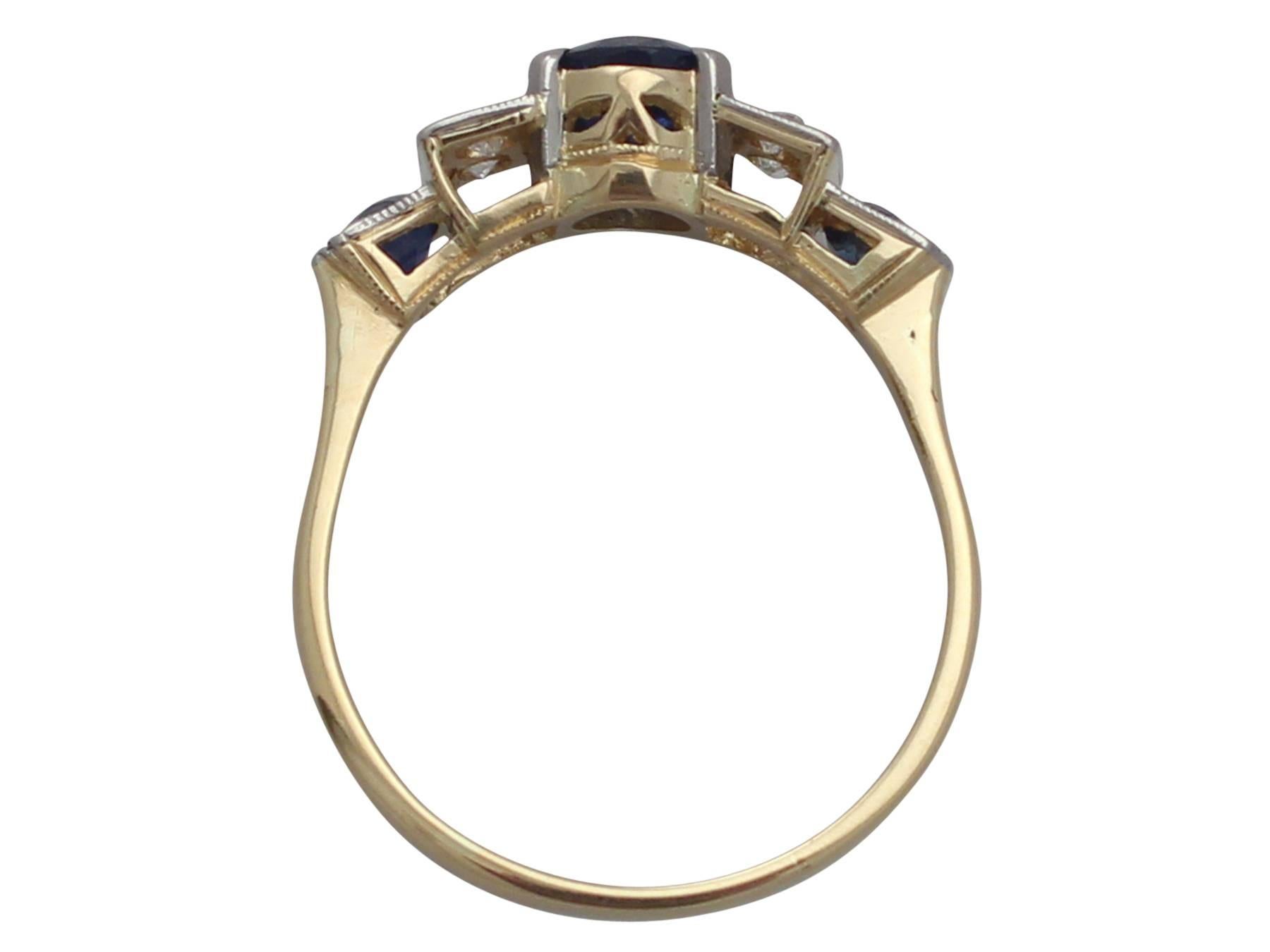 Women's or Men's 1920s Antique 1.57 Carat Sapphire & Diamond Yellow Gold Cocktail Ring
