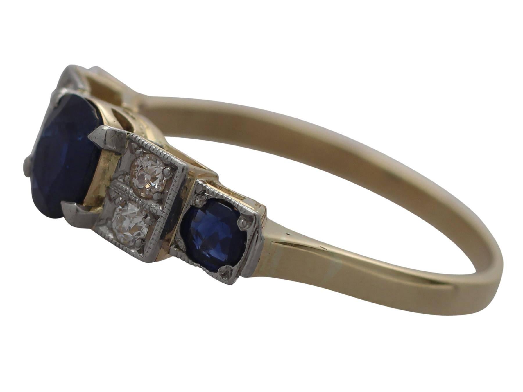 1920s Antique 1.57 Carat Sapphire & Diamond Yellow Gold Cocktail Ring In Excellent Condition In Jesmond, Newcastle Upon Tyne