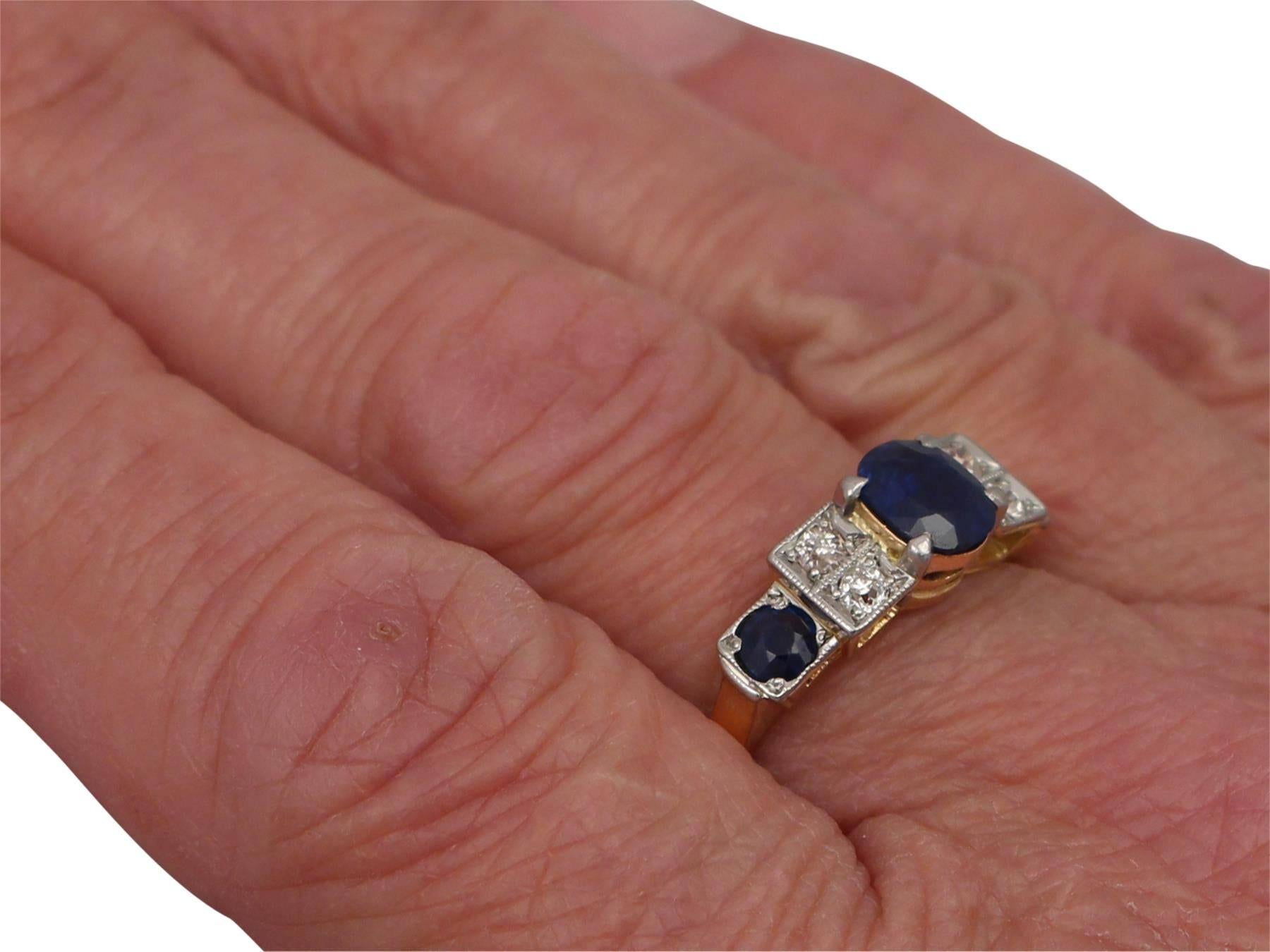 1920s Antique 1.57 Carat Sapphire & Diamond Yellow Gold Cocktail Ring 3