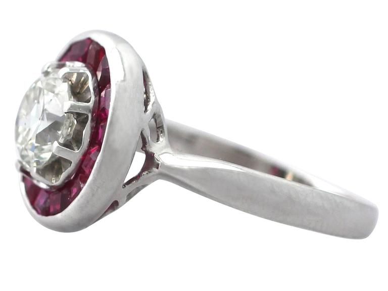 1950s Diamond and Ruby White Gold Cocktail Ring For Sale at 1stdibs