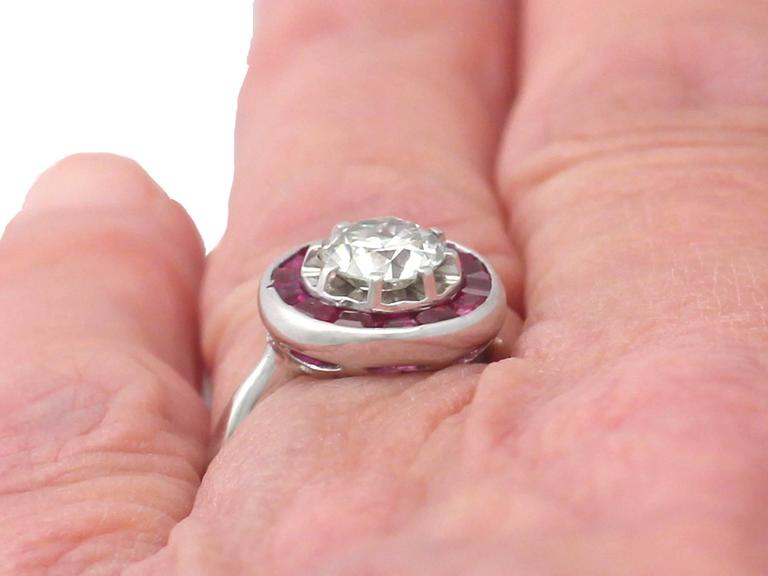 1950s Diamond and Ruby White Gold Cocktail Ring For Sale at 1stdibs