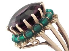 1940s 19.48 Carat Amethyst & Green Paste Yellow Gold Cocktail Ring