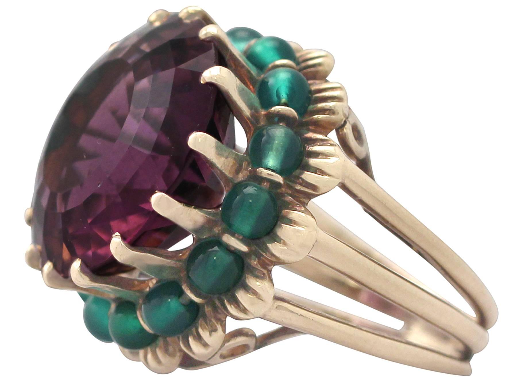 Women's 1940s 19.48 Carat Amethyst & Green Paste Yellow Gold Cocktail Ring