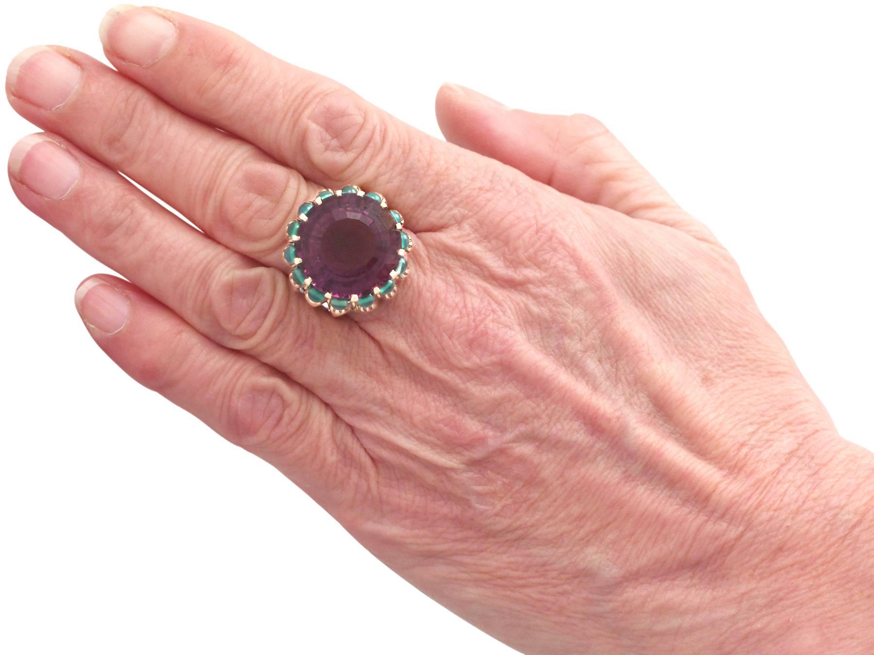 1940s 19.48 Carat Amethyst & Green Paste Yellow Gold Cocktail Ring 3