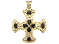 12.80 Carat Sapphire 7.85 Carat Ruby 1.00 Carat Diamond Gold Cross Pendant