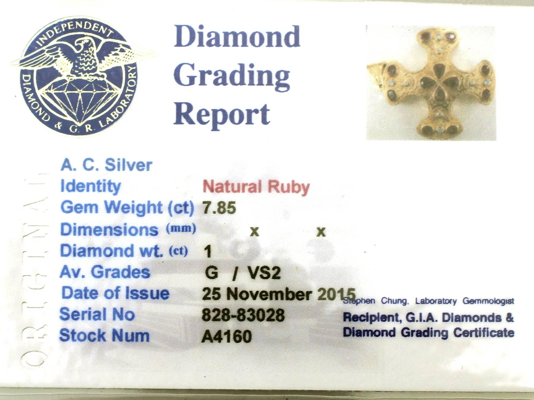 12.80 Carat Sapphire 7.85 Carat Ruby 1.00 Carat Diamond Gold Cross Pendant 4