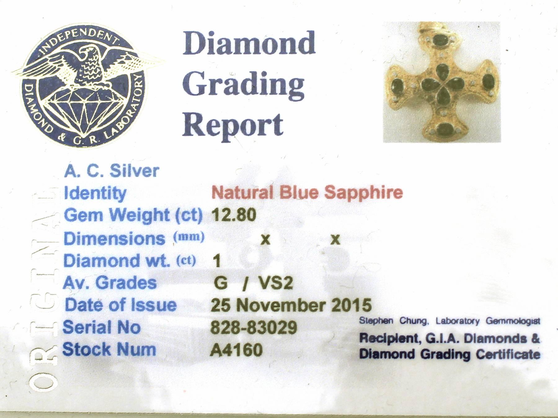 12.80 Carat Sapphire 7.85 Carat Ruby 1.00 Carat Diamond Gold Cross Pendant 5