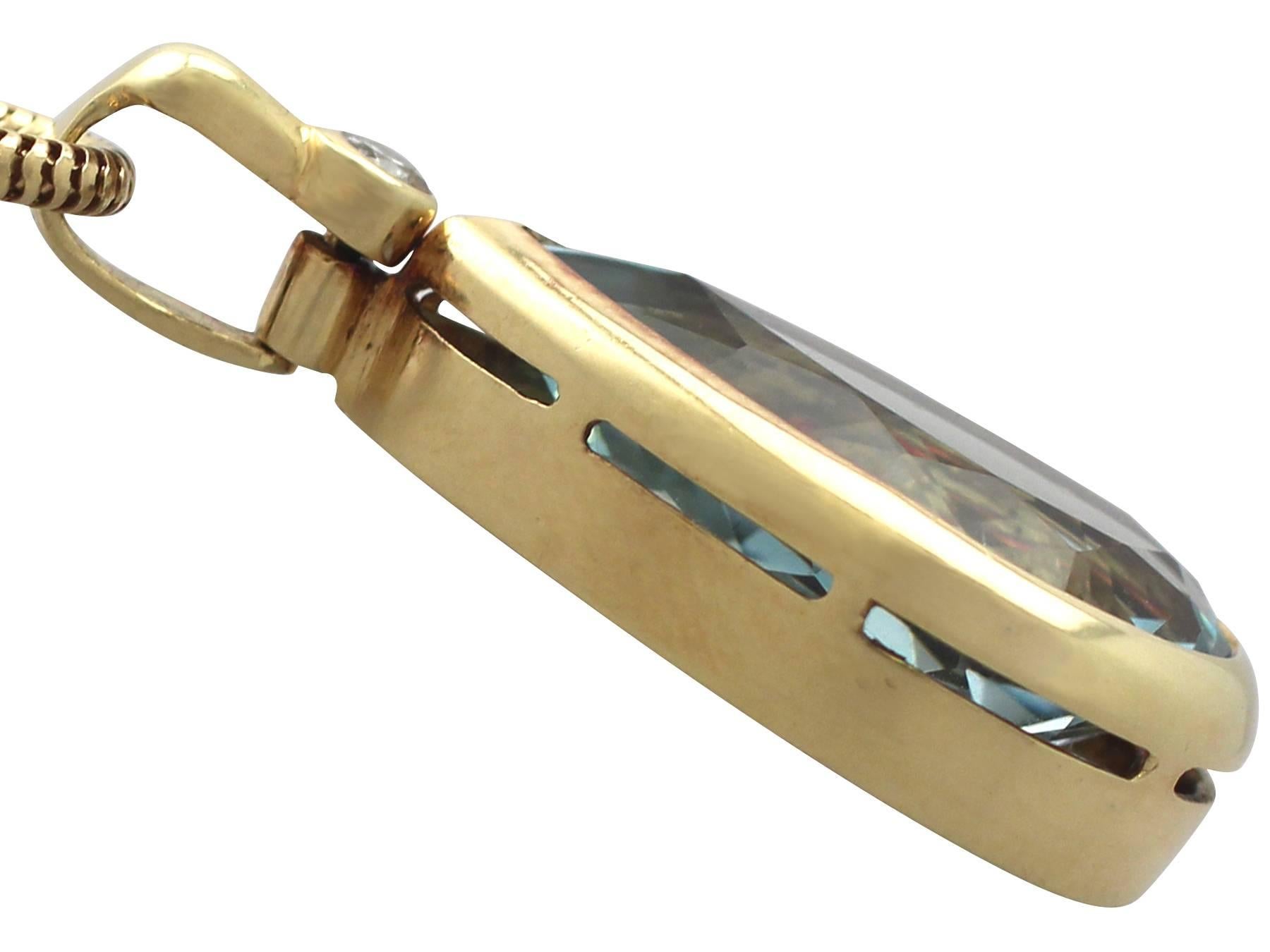 Women's 1970s 6.04 Carat Aquamarine Diamond Gold Pendant