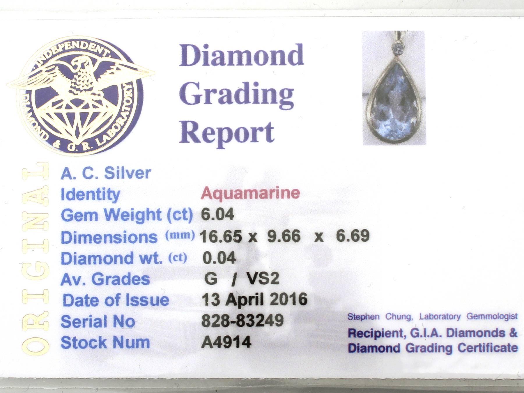 1970s 6.04 Carat Aquamarine Diamond Gold Pendant 3