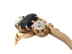 0.98Ct Sapphire & 0.40Ct Diamond, 18k Yellow Gold Twist Ring - Antique 1911