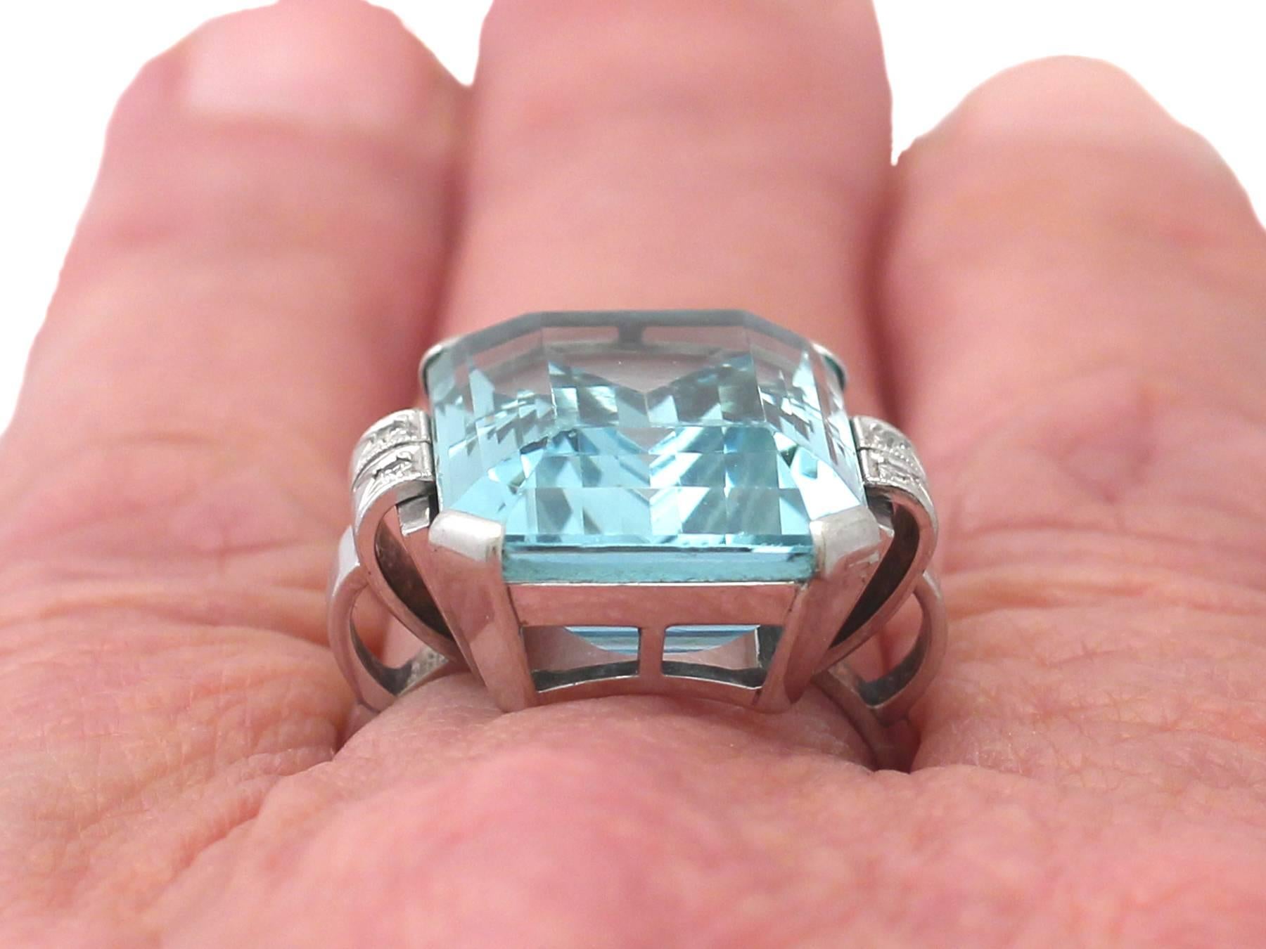 1940s 15.23 Carat Aquamarine Diamond Gold Dress Ring  4