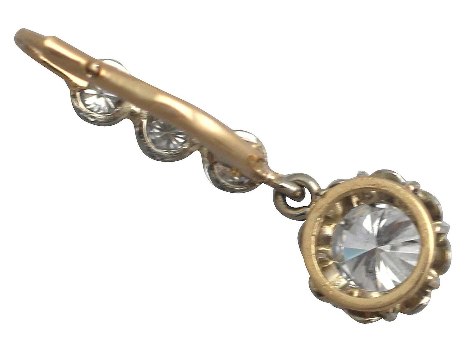 Antique French 1.54 Carats Diamonds Gold Drop Earrings For Sale at 1stdibs