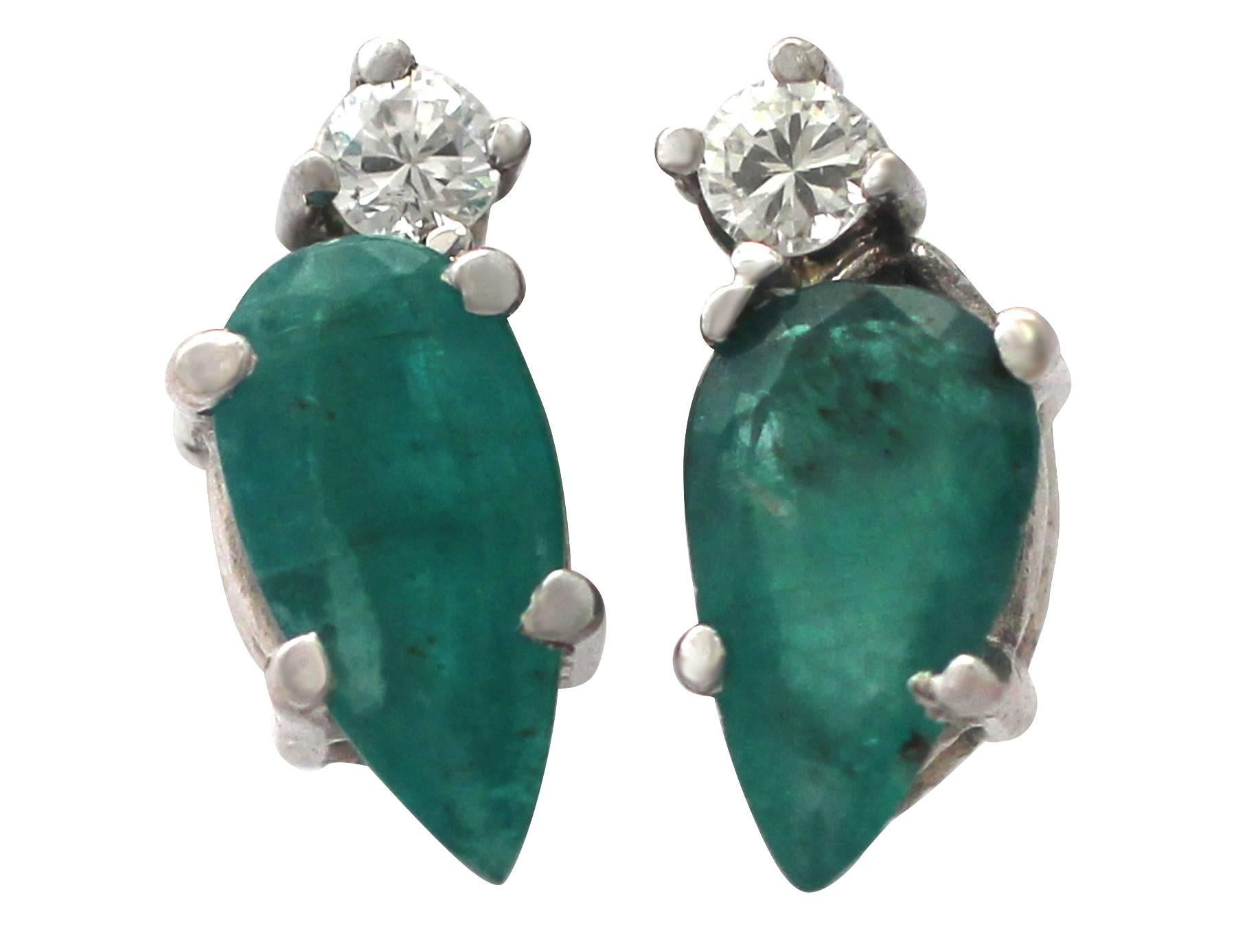 A fine and impressive pair of vintage 1.04 carat natural emerald and 0.05 carat diamond, 18 karat white gold stud earrings; part of our diverse vintage jewelry and estate jewelry collections

These fine and impressive vintage emerald stud earrings