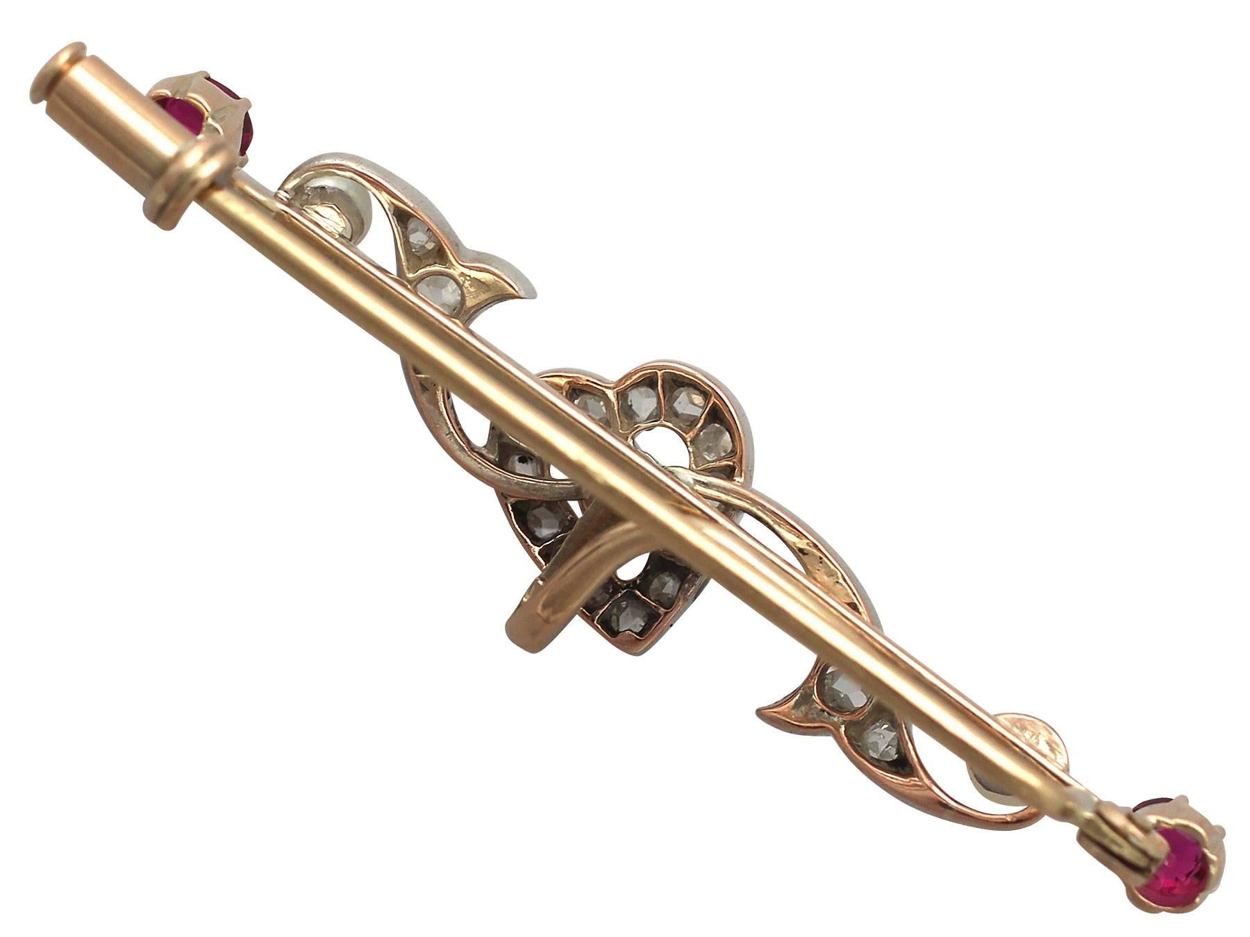 0.52Ct Ruby & 0.29Ct Diamond, Pearl & 14k Yellow Gold Brooch - Antique Victorian 2