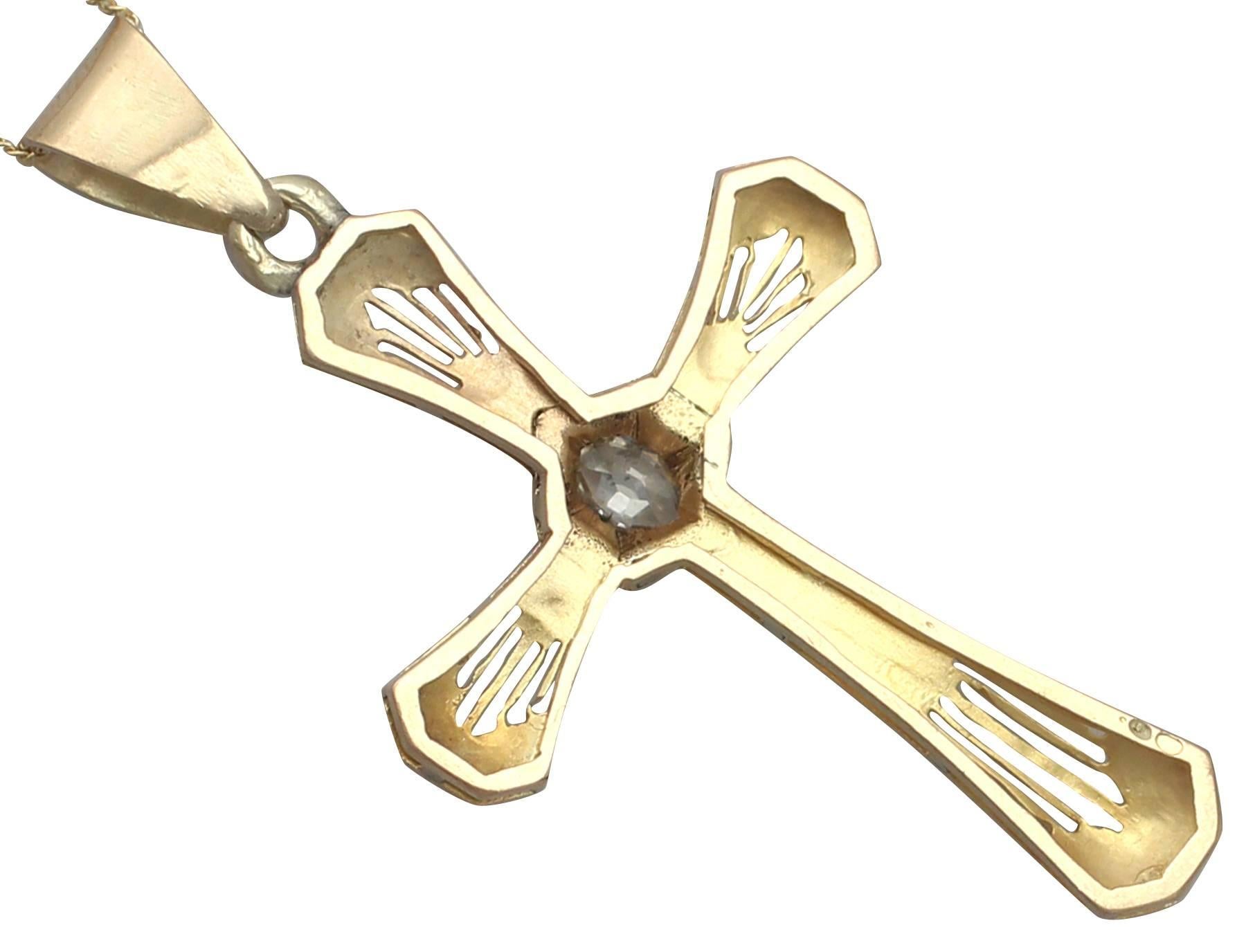 0.35Ct Diamond & 14k Yellow Gold 'Cross' Pendant - Antique German Circa 1930 1