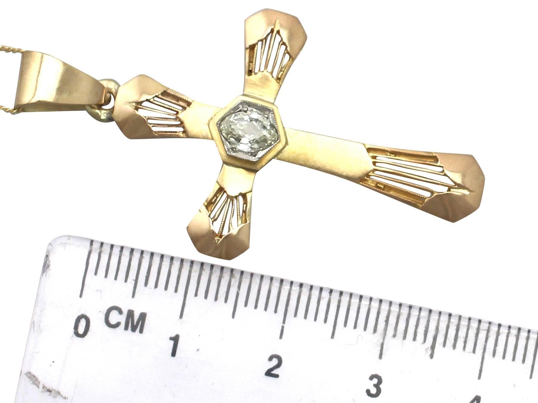 0.35Ct Diamond & 14k Yellow Gold 'Cross' Pendant - Antique German Circa 1930 3