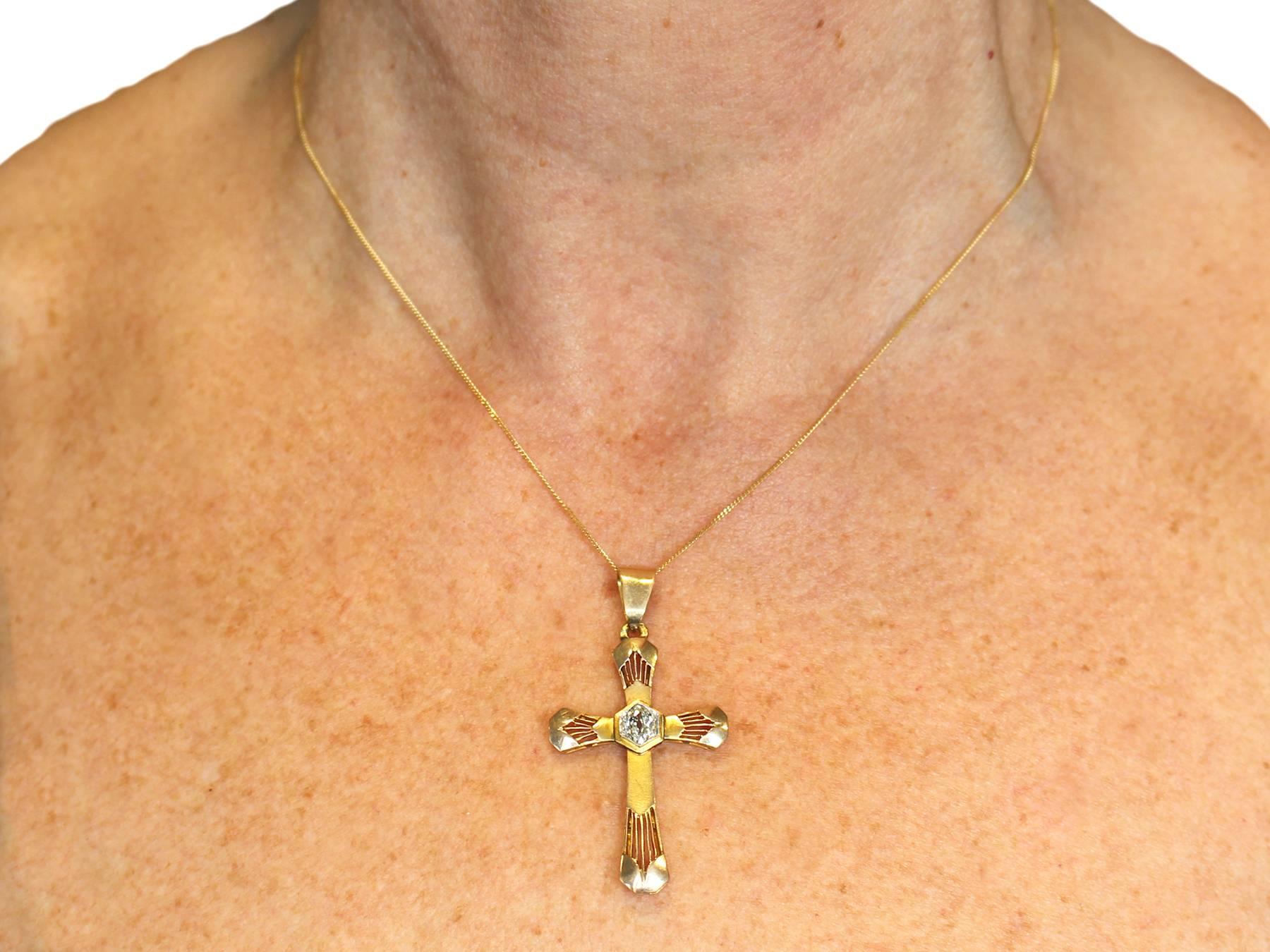 0.35Ct Diamond & 14k Yellow Gold 'Cross' Pendant - Antique German Circa 1930 4