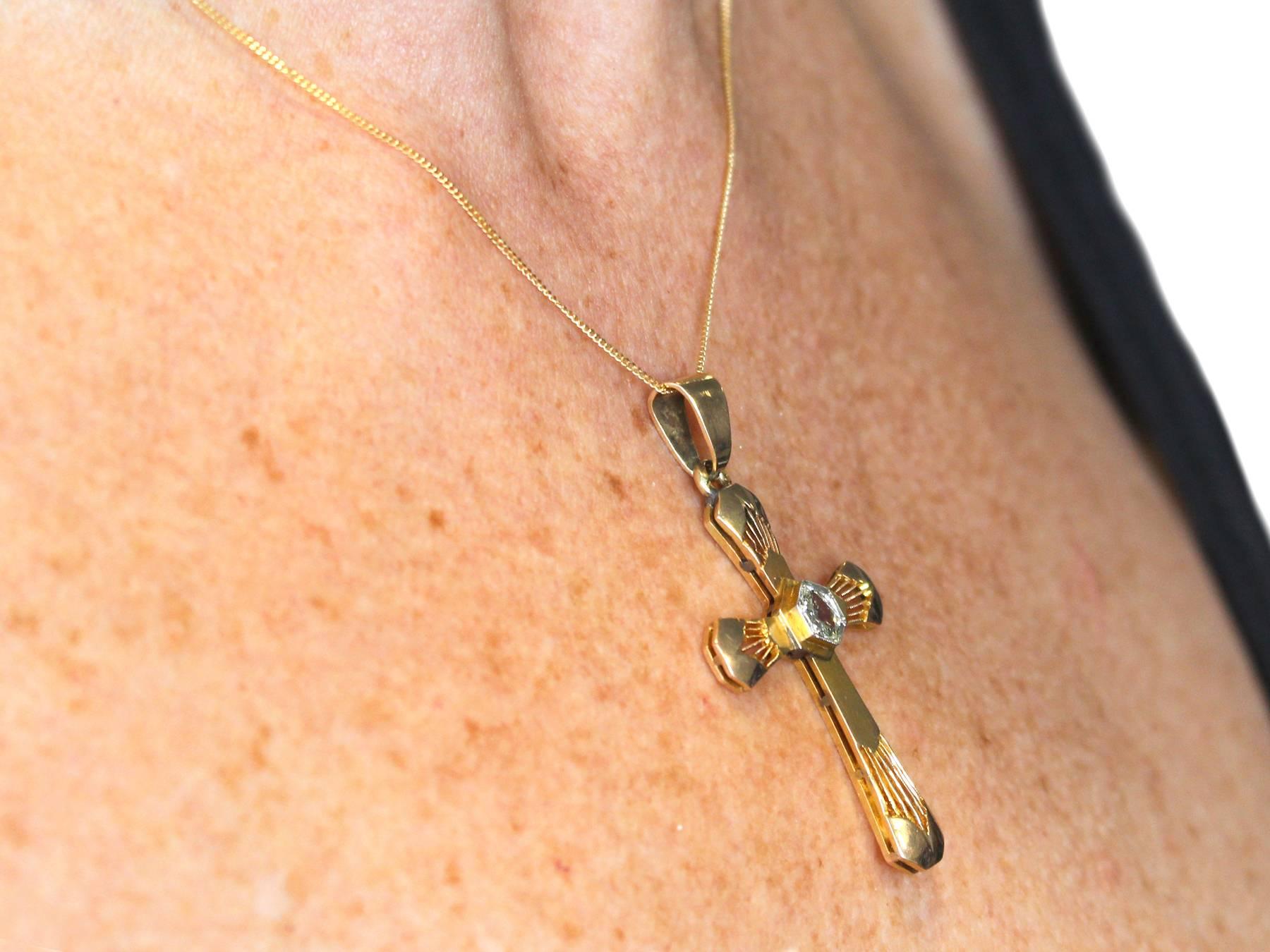 0.35Ct Diamond & 14k Yellow Gold 'Cross' Pendant - Antique German Circa 1930 5